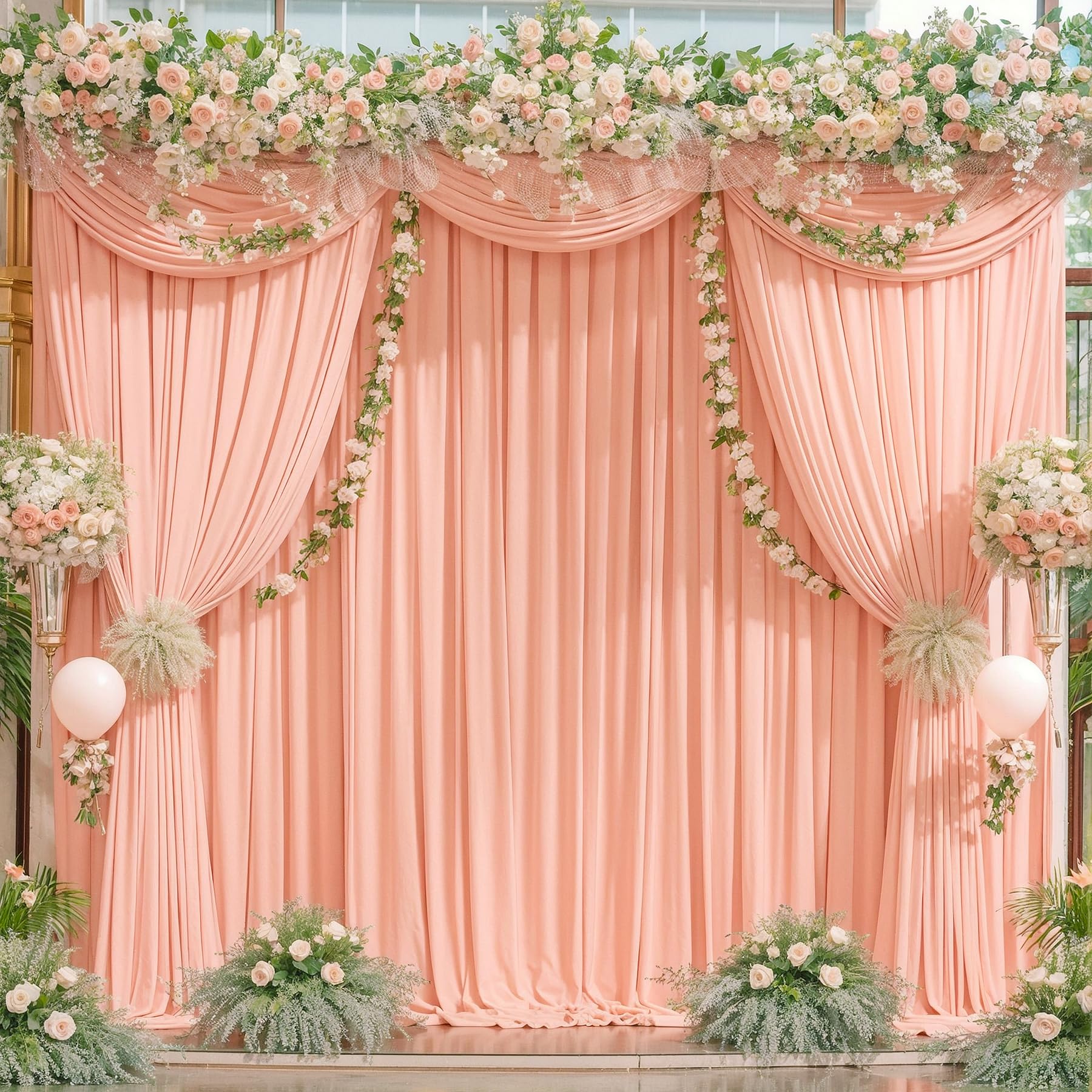 Peach Backdrop Curtain for Parties Baby Shower Wrinkle Free Peach Photo Curtains Backdrop Drapes Fabric Decoration for Wedding Birthday Party 5ft x 8ft,2 Panels