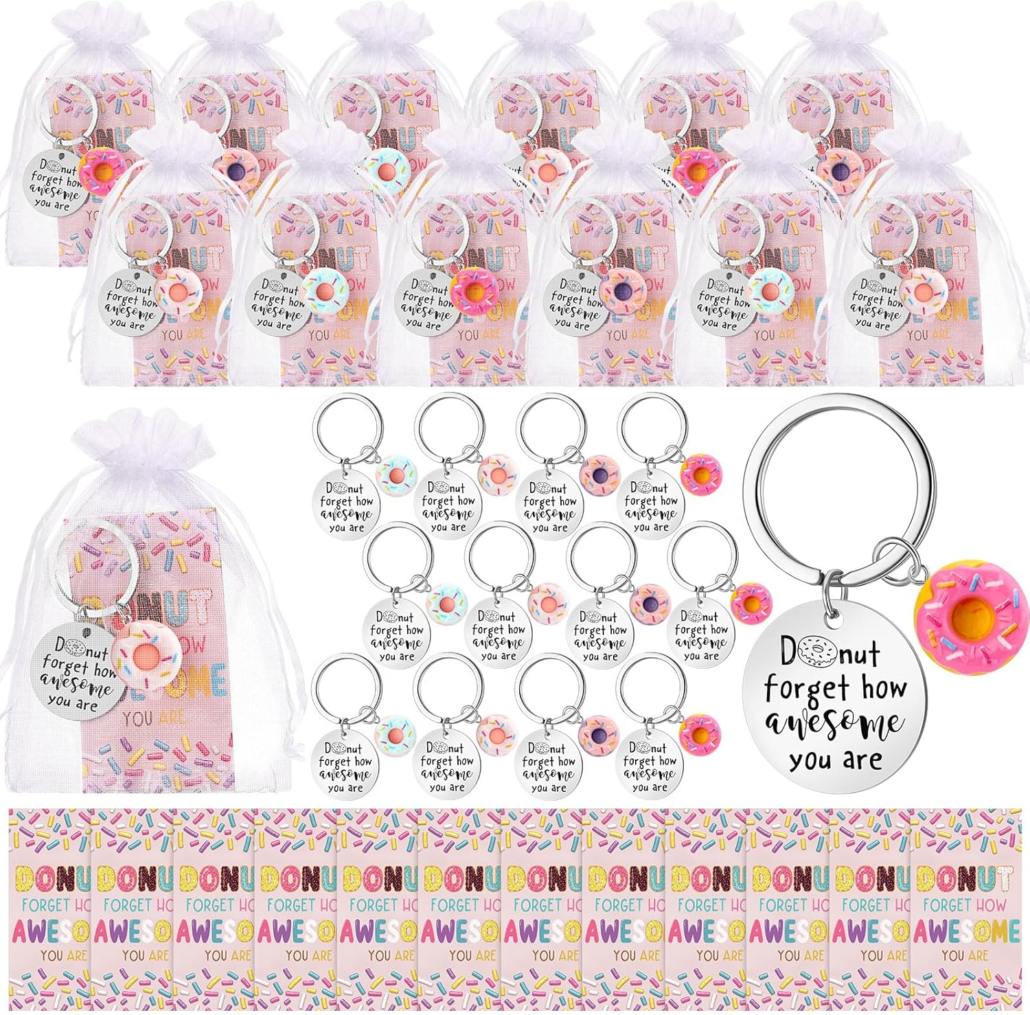 Positive Donut Keychains Bulk Emotional Support Employee Appreciation Gift for Coworker Volunteer Team Staff