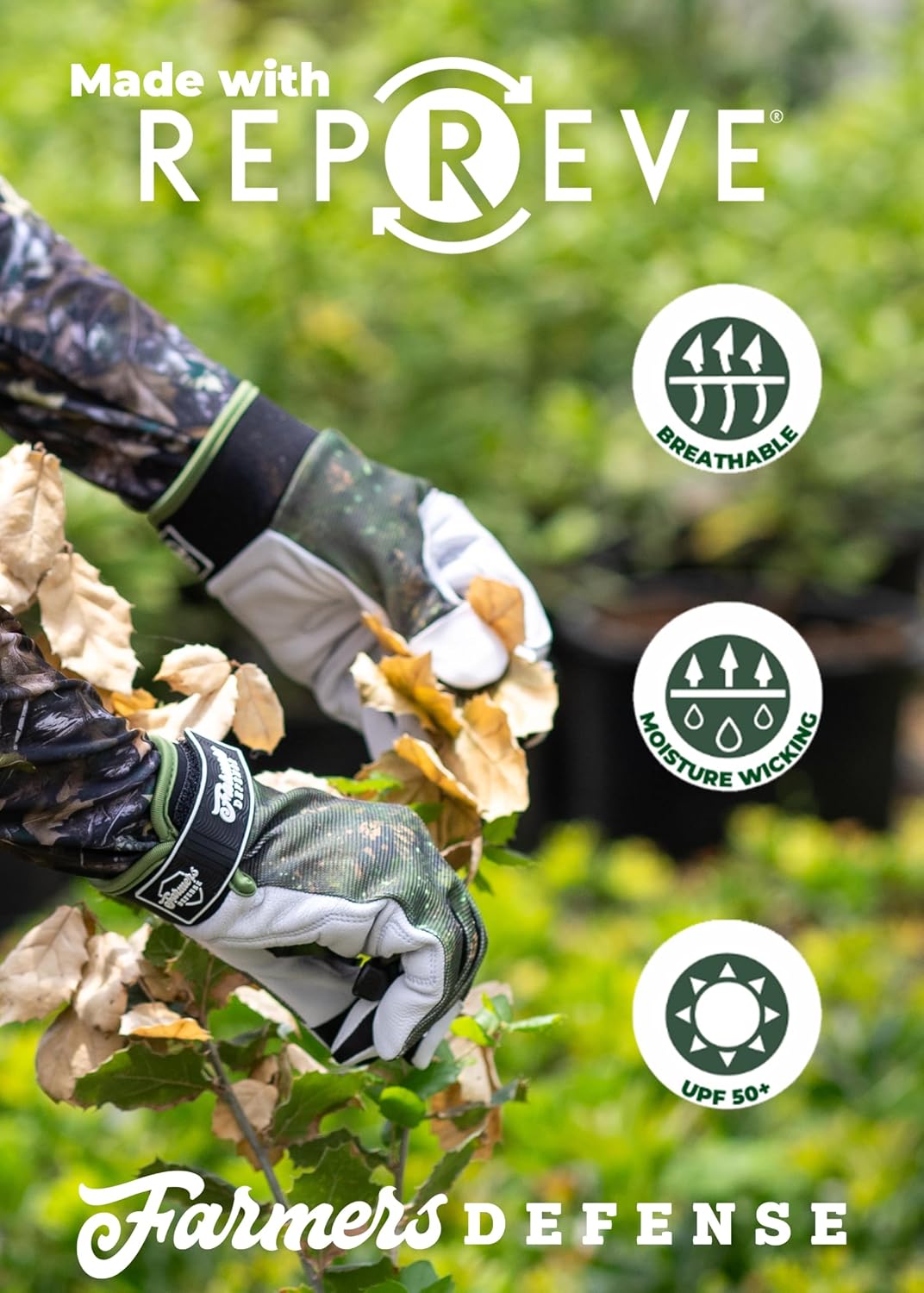 FARMER'S DEFENSE Leather Gloves | Thorn Proof & Puncture Resistant | Durable Grip, Breathable | Gardening, Landscaping, DIY (Green Brush Camo, Large)