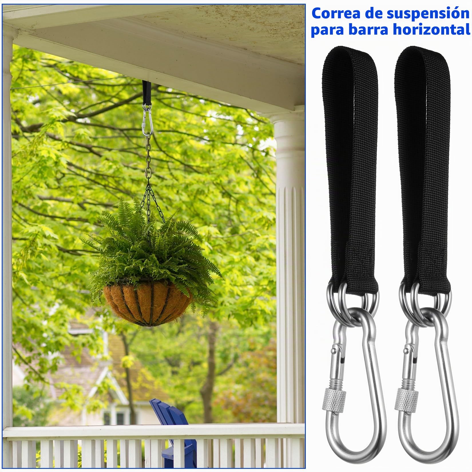 4 Set di Correas de Hamacas, 30,5 cm Kit de Correas de Columpios de Árbol Hamacas, Cinturón de Suspensión de Hamaca Correas de Árbol Sillas Camping, con 4 Mosquetón y Anillos en D, Soporta 100 kg