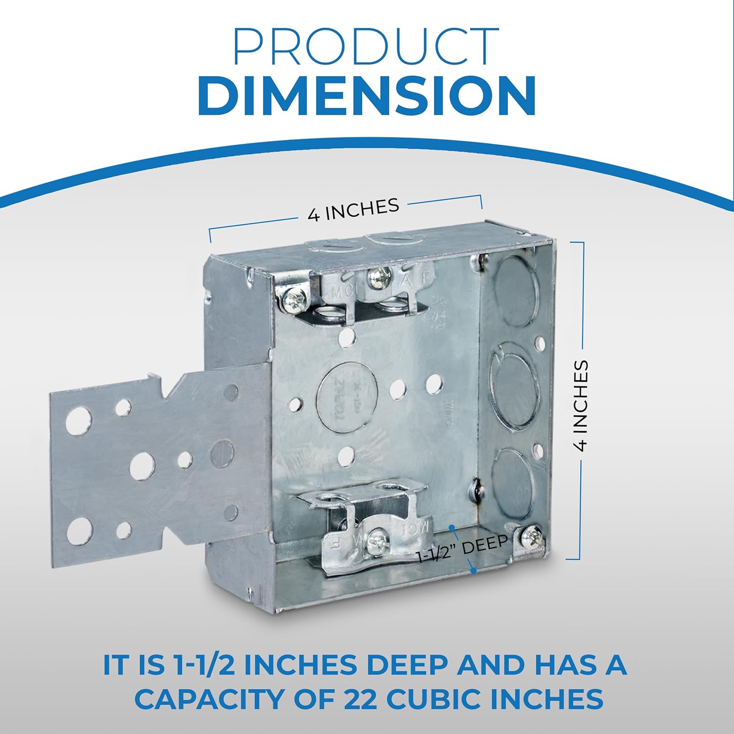 OHLECTRIC 4" Square Welded 1-1/2" deep 1/2" & 3/4" Eccentric KO with MC clamp & S Bracket – Made of Galvanized Steel, Welded Junction Boxes are Installed in