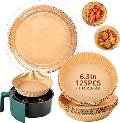 SMARTSLEEK Air Fryer Liners Disposable, 125Pcs air fryer liners Round, airfryer liners for roasting Microwave, Grease and ...