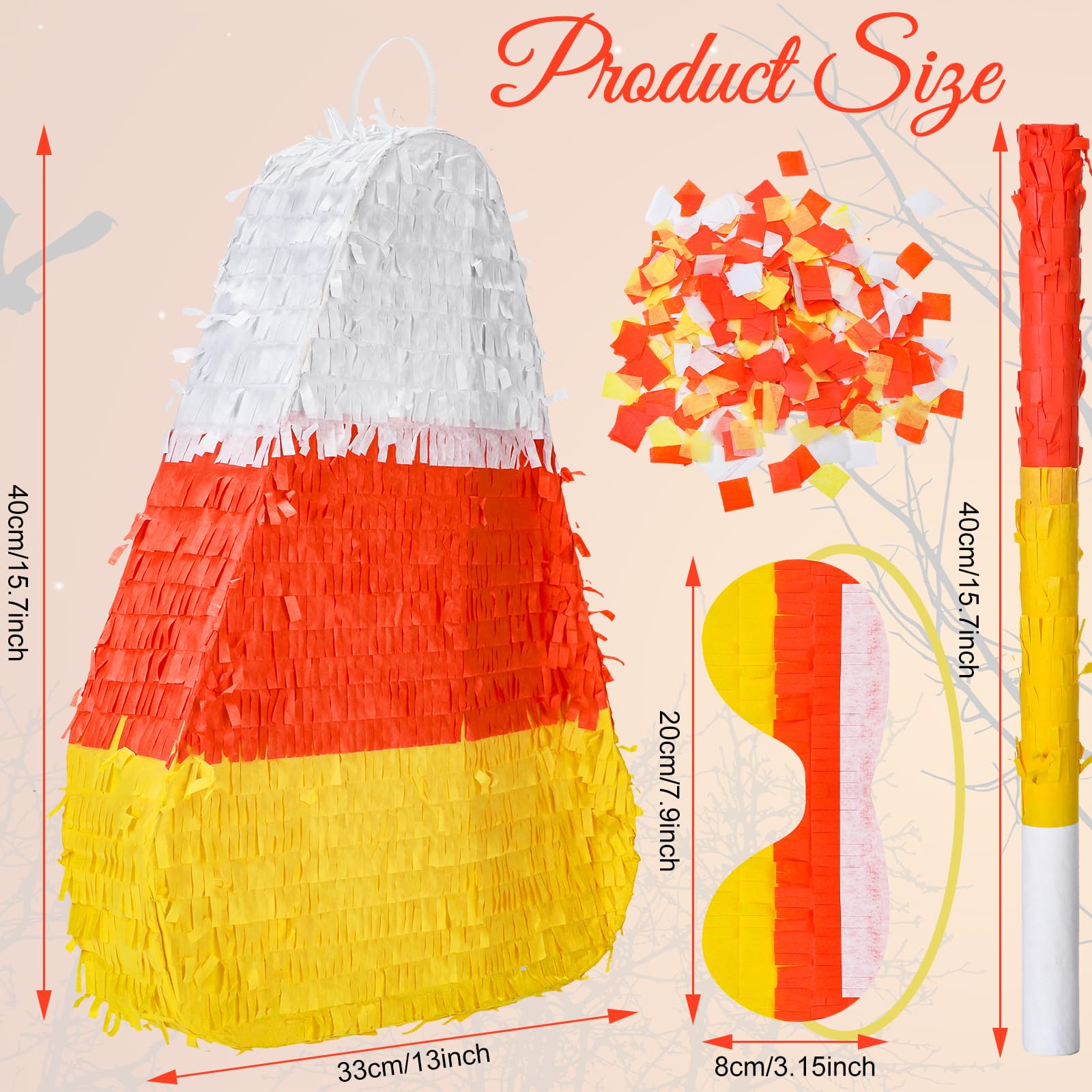 Lenwen Halloween Candy Corn Piñata Halloween Large Piñata with Stick Blindfold and Confetti Party Decorations for Birthday Game Halloween Themed Party Decoration