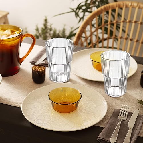 Miniatura 7 de RÉALWÁY - Vasos acanalados inastillables de 17 onzas, vasos de plástico para piscina, vasos acrílicos transparentes, apilables y reutilizables,