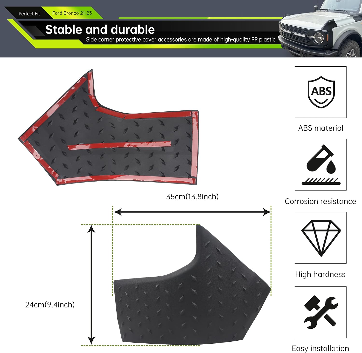 Ford Bronco 2021-2023 Corner Guards - 2/4 Door Accessories, Front & Side Corner Cover Protection, Black