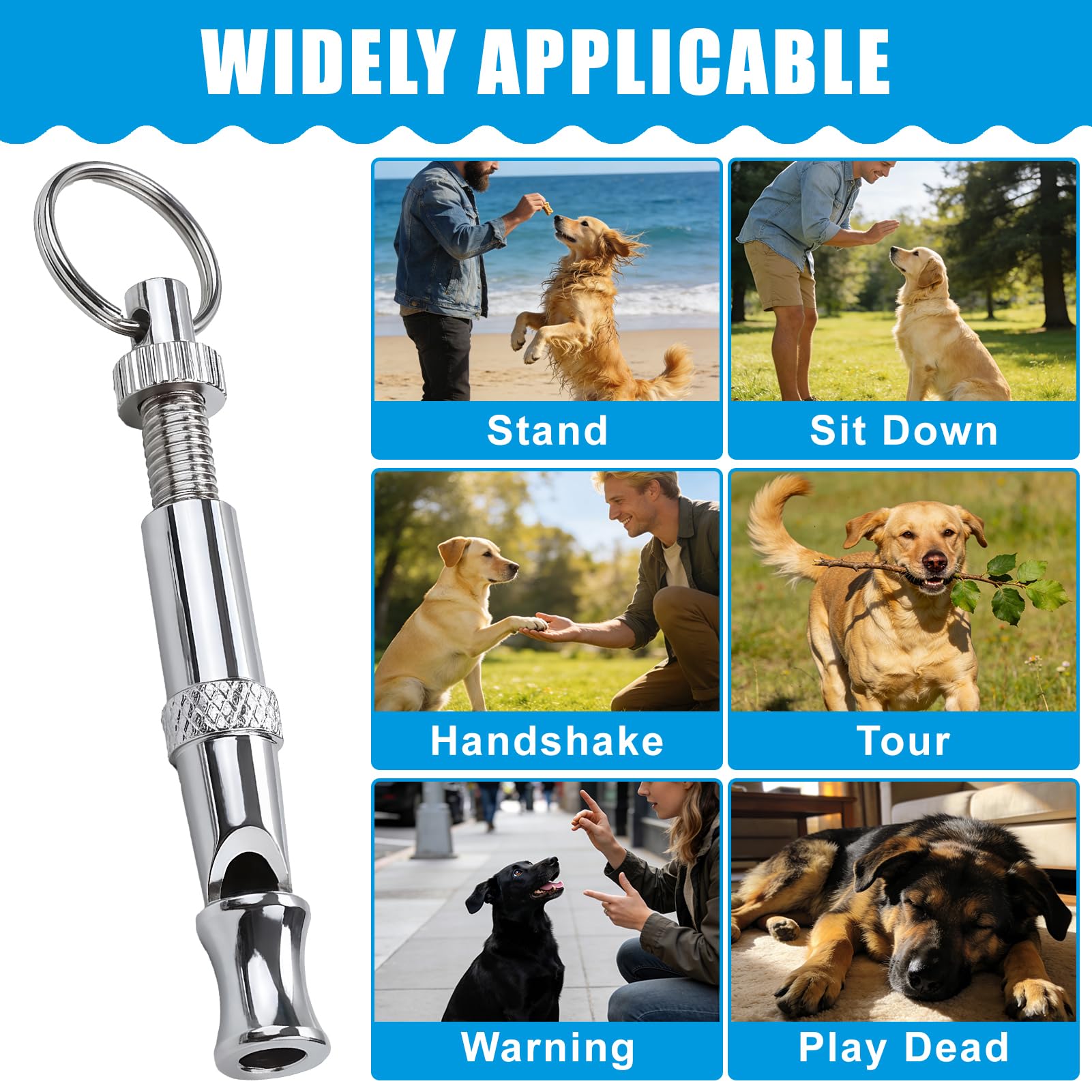 QLK 4 PCS Sifflet Ultrason Chien, Sifflet Chien Rappel à Fréquence Réglable, Accessoires de Chien Dressage à Haute Fréquence, Anti Aboiement Chien Ultrason avec Lanière
