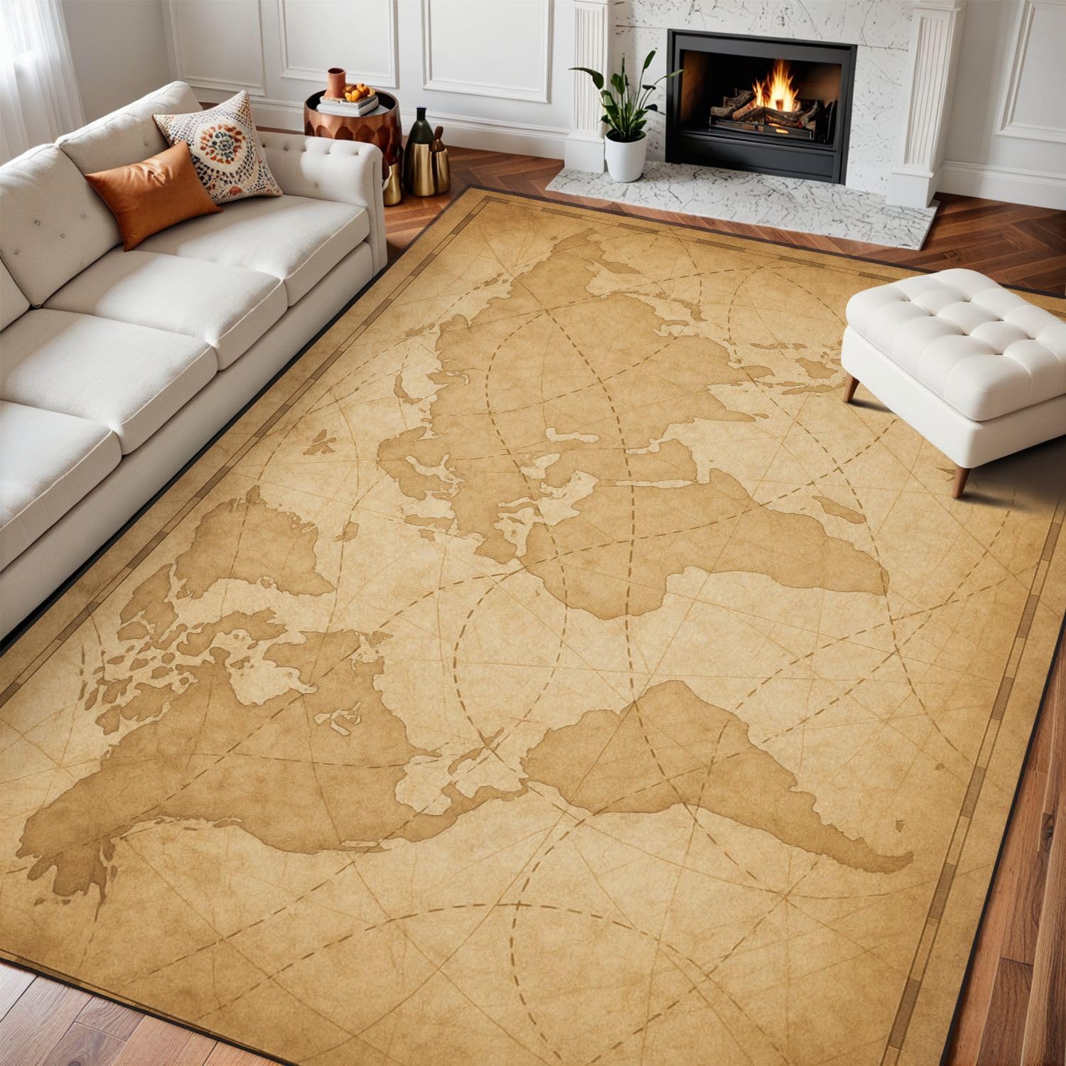 10x14 Area Rugs for Bedroom Boho Washable Rug for Living Room Old World map Carpet for Dining Room Soft Rubber Backed Non-Slip Carpets for Bedroom