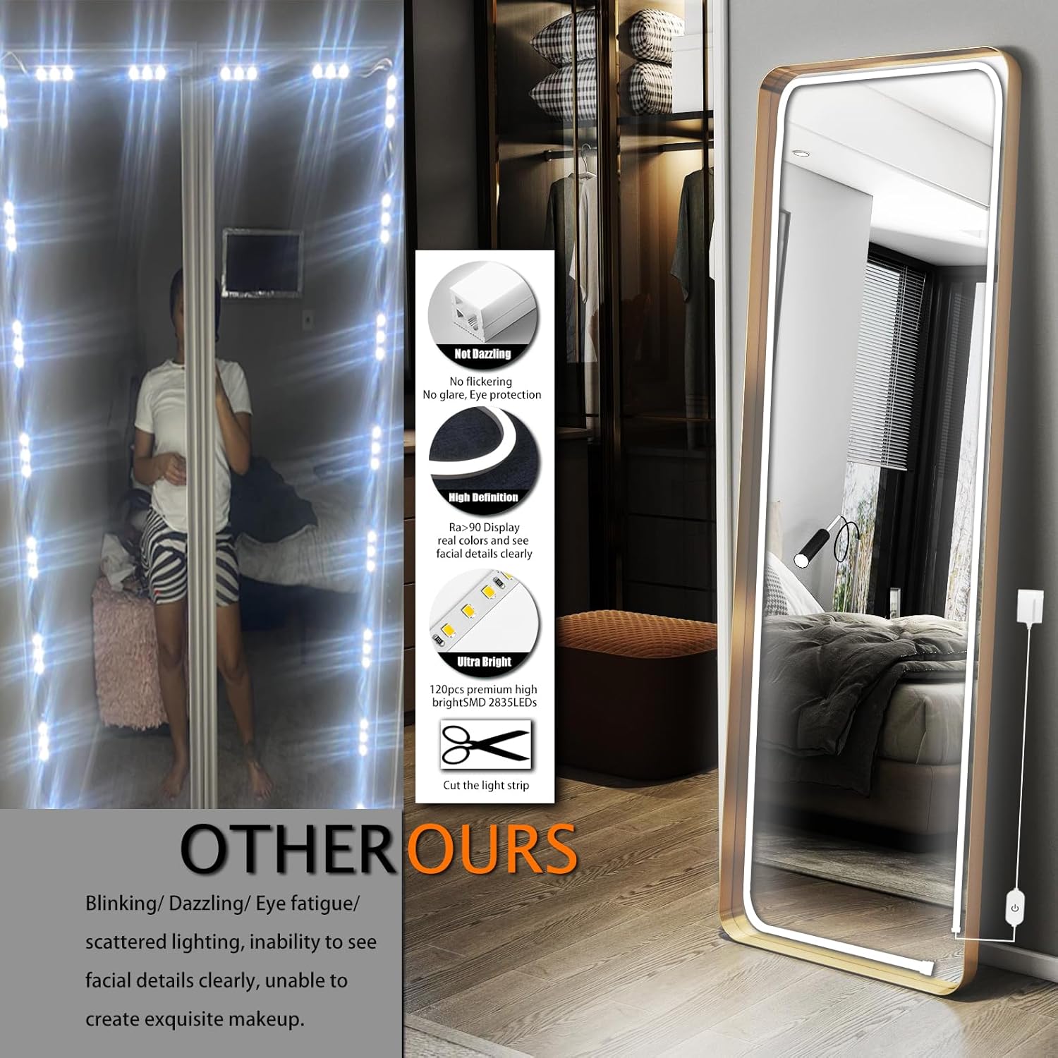 LED Vanity Mirror Lights, Hollywood Style Makeup Light, 13.2FT/6000K/Dimmable/12V Adapter/Self-Adhesive Strip Lights for Mirror, Lighting for Makeup Vanity Table & Bathroom
