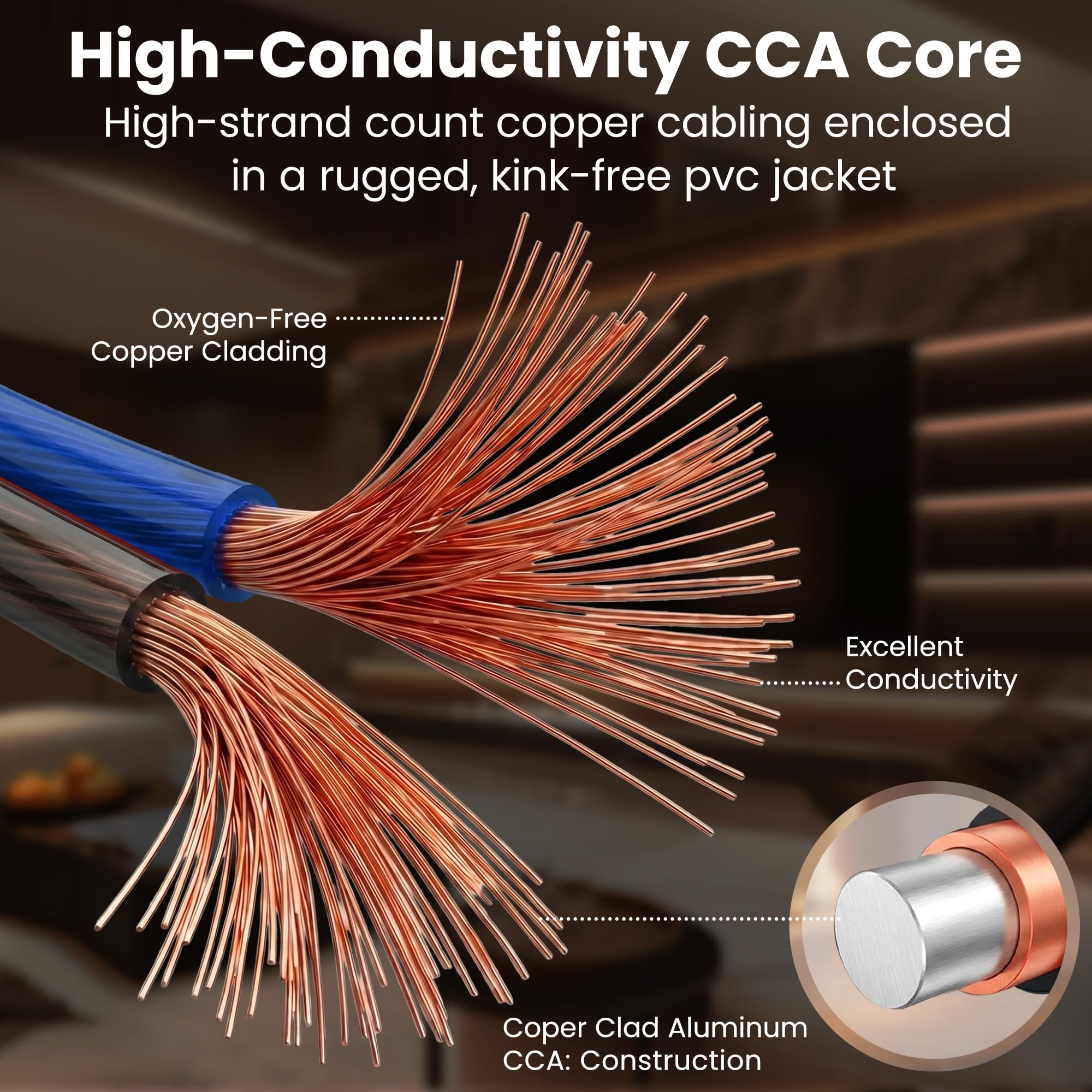 GEARit 16 Gauge Speaker Wire 100FT162 Speaker Cable for Home & Car Audio | Black Speaker Wire 16 Gauge with Foot MarkersPolarity Marked16 AWG Speaker Wires for DIY InstallationsCCABlack Blue product thumbnail 8