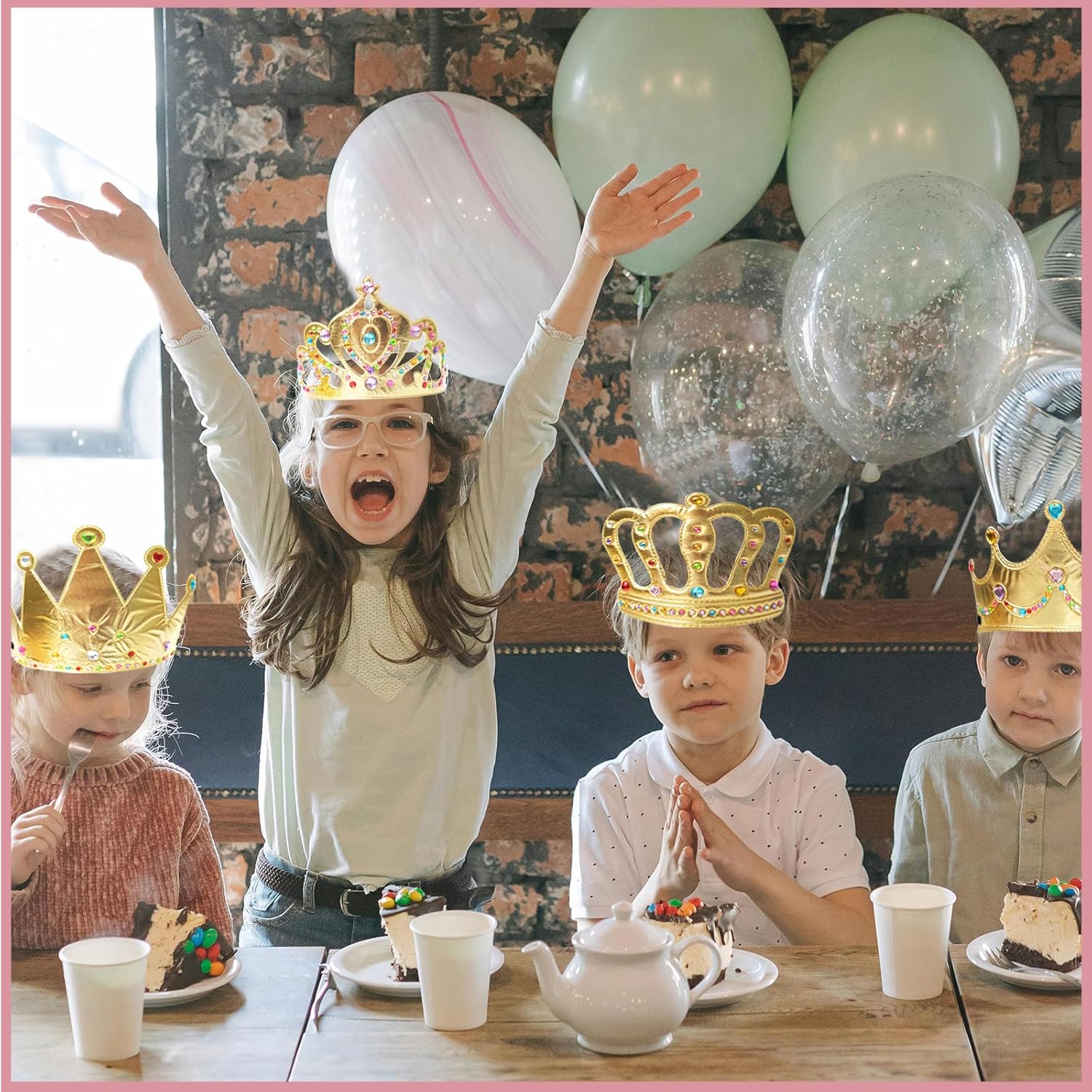 50 Pcs Foam Crowns Colorful Kids Princess Tiaras Crowns Bulk with 2 Styles DIY Diamond Sticker Making Kits for Kids Birthday Party Supplies