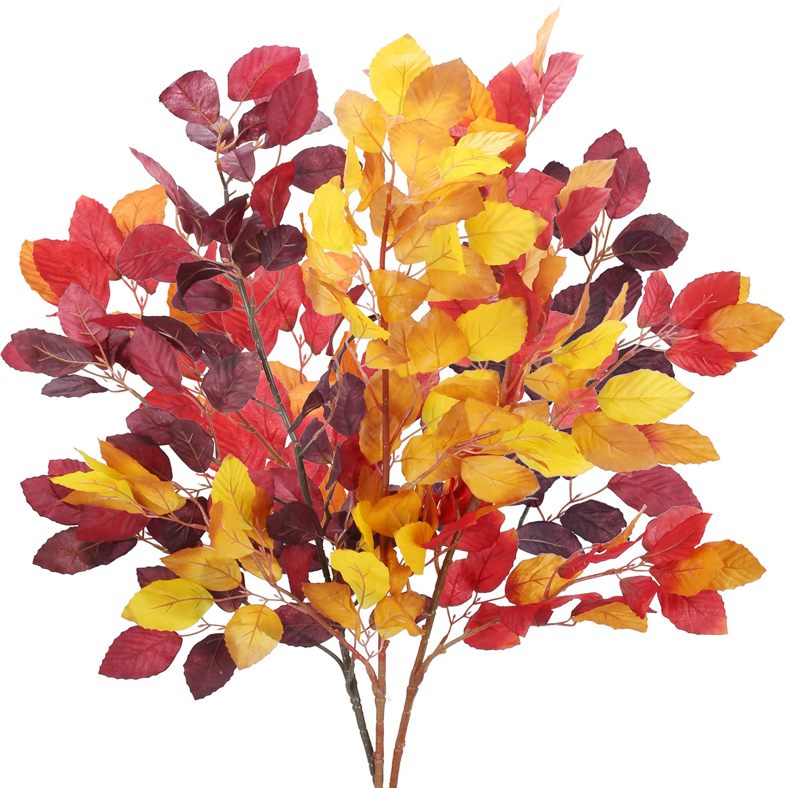 HUAESIN 3 PCS Artificial Fall Eucalyptus Stems 39 Inch Fall Leaves Stems Fall Foliage Branches Autumn Leaves for Home Wedding Table Party Office Decor Assorted Color