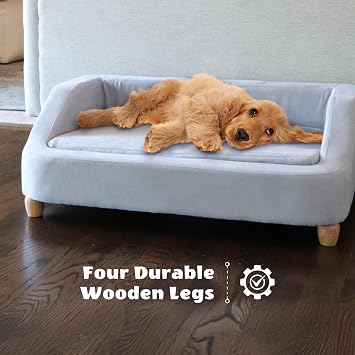 Critter Sitters 36-In. Microfiber Gray Rectangular Dog Sofa for Medium-Sized Dogs, Stylish and Modern Elevated Dog Bed, Durable and Easy to Clean Dog Sofa Bed, Cushioned Dog Sofas & Chairs