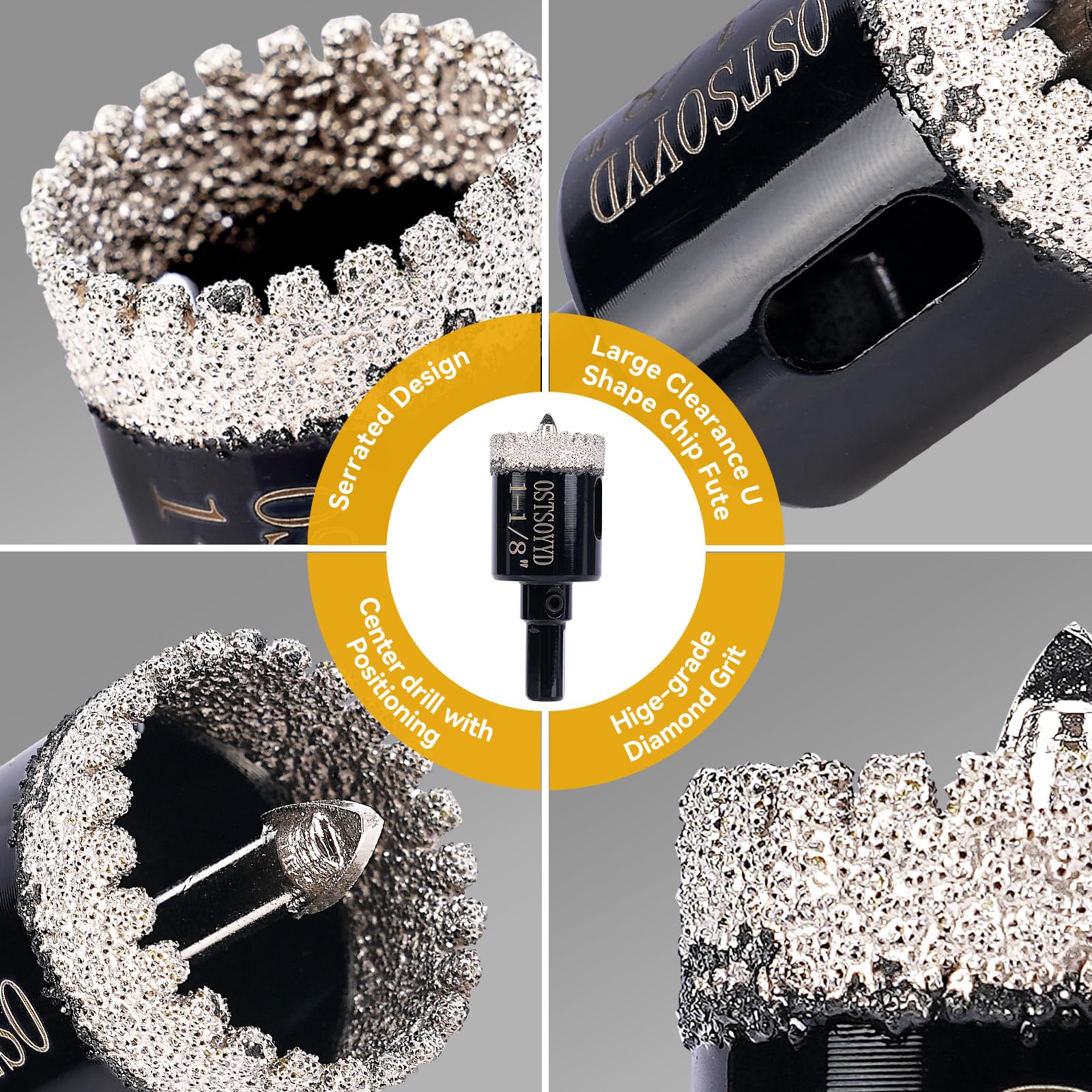Sierra perforadora de diamante dentada con broca piloto, sierra perforadora con punta de diamante de 3 pulgadas para perforación precisa, para porcelana, azulejos, cerámica, granito, piedra, vidrio