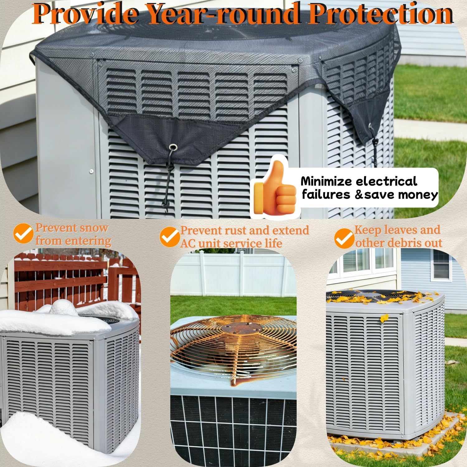 Central Air Conditioner Cover for Outside Units 40" X 40"- Durable AC Leaf Guard Mesh for Outside Unit