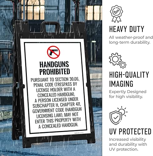 Miniatura 6 de Handguns Prohibited Pursuant To Section 3006 Penal Code Sidewalk Sign Kit 24x36 Inches With A Frame Stand Made in USA by Sigo Signs