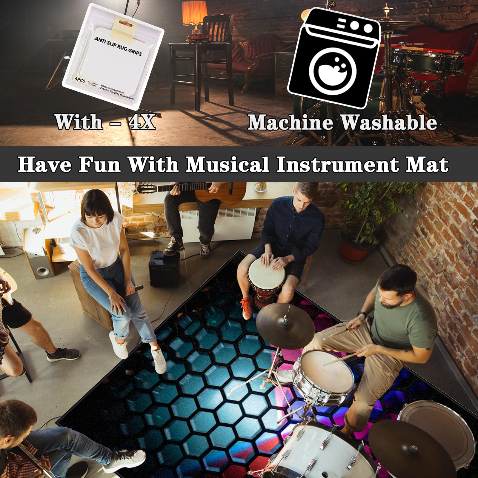 140 x 120 cm Trommel Teppiche Drum Teppich | Schallschutz Teppichmatte | Drum Rug rutschfeste Drum Matte für Akustik Schlagzeug Drum Kits Bass Drum Elektronisch Snare Klavier Musikinstrumente Teppich
