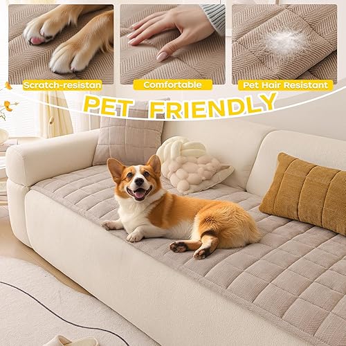 Miniatura 5 de Funda lavable para sofá para perros, funda mullida para sofá de 3 cojines, antideslizante, suave y cómoda para muebles (color beige, 27.6 x 59.06