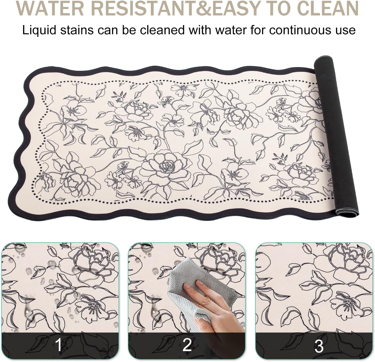 L-SPOUTTO Vintage Floral Mouse Pad,Aesthetic Scalloped Desk Mat XXL Large Gaming Mousepad,35.4x15.7in Non-Slip Keyboard Pad Waterproof Desktop Mat for Laptop Computer Work Game Home Office- Beige - Image 7