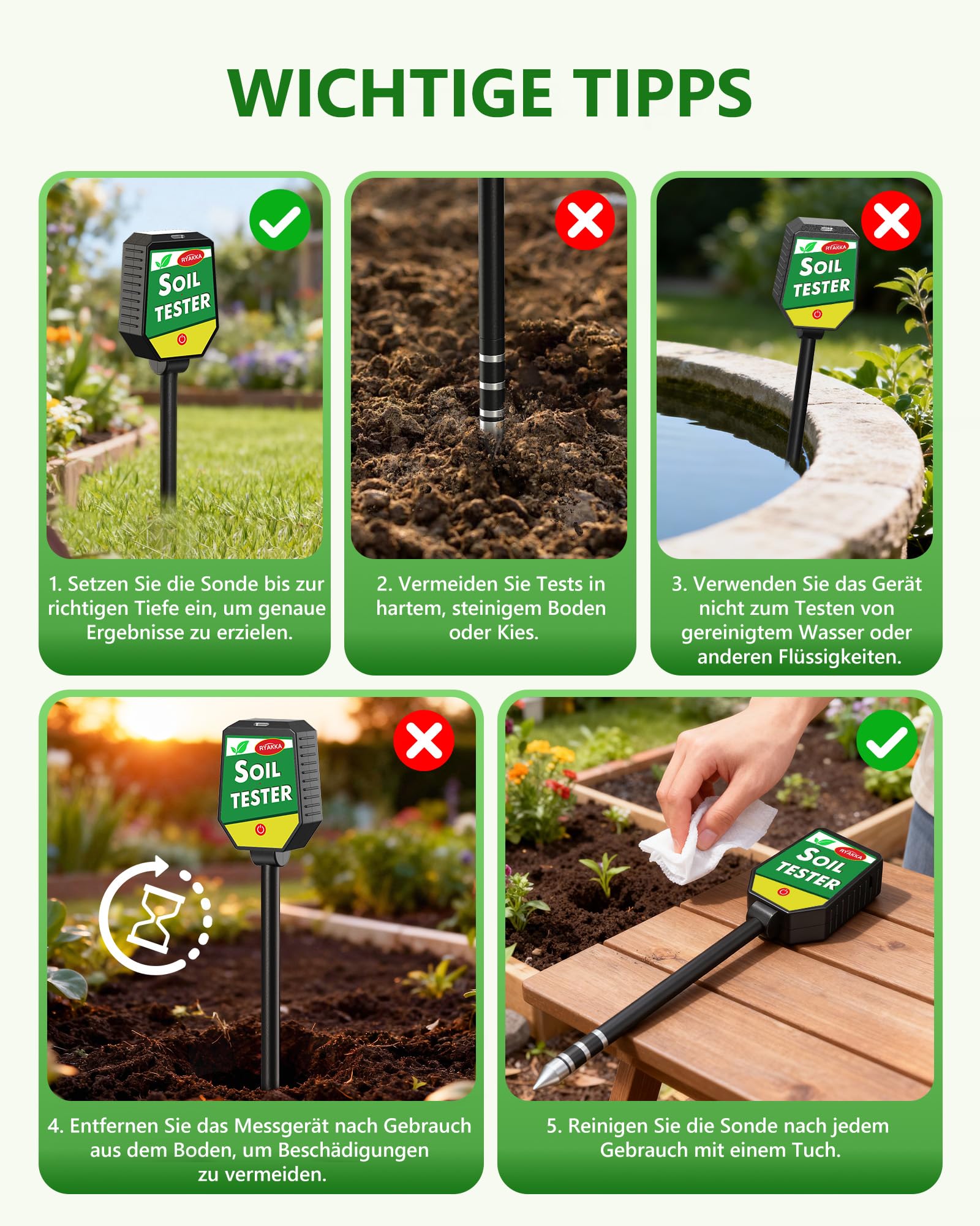 8-in-1 Bodenmessgerät mit APP-Überwachung, Messgerät Erde mit pH/EC/Temperatur/Feuchtigkeit/Fruchtbarkeit/Salzgehalt/Sonnenlicht/Umgebungsfeuchtigkeit für Garten