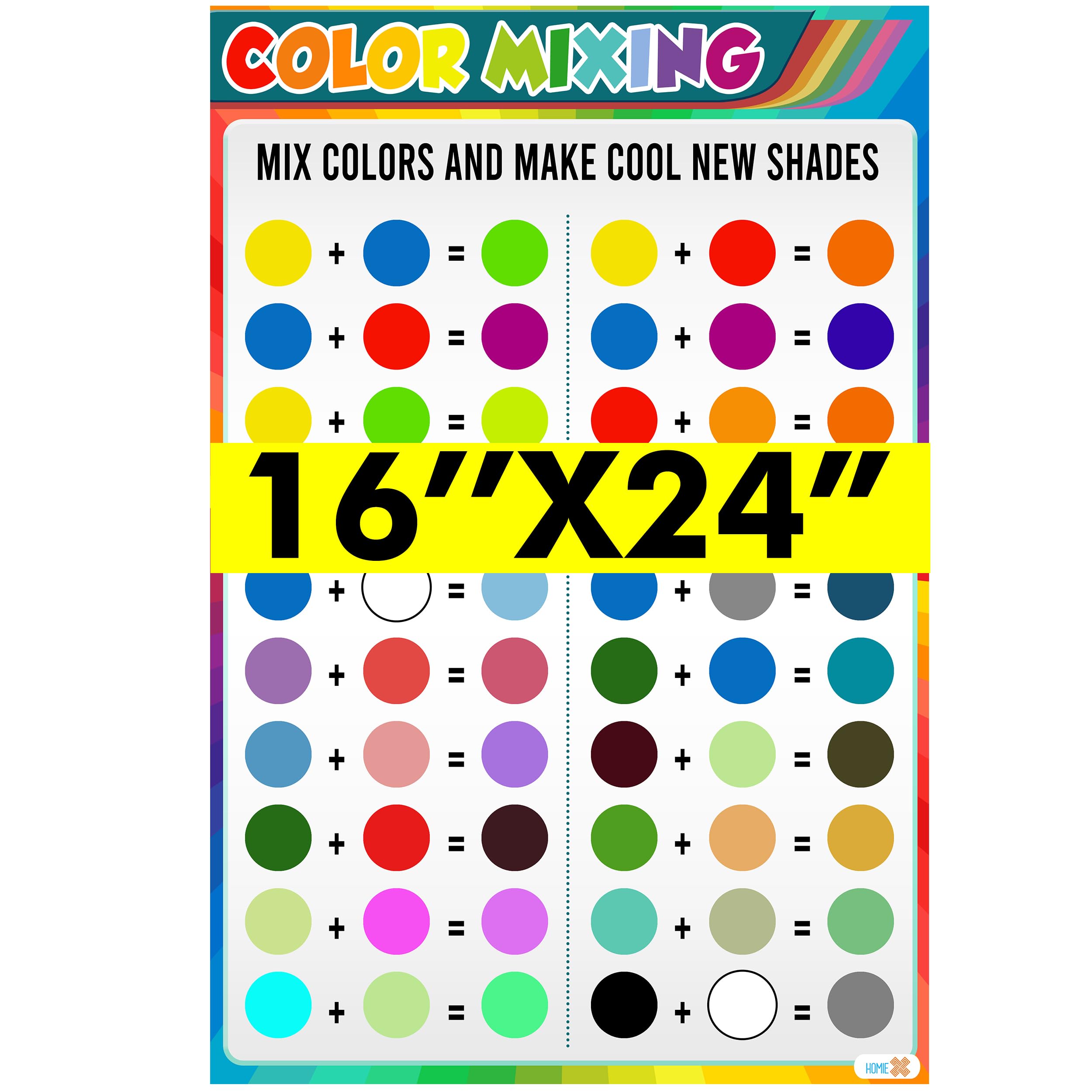 HomieX Color Mixing Chart Poster, Color Theory Poster, 16x24, Educational Art for Classroom, Kitchen, Office Decor