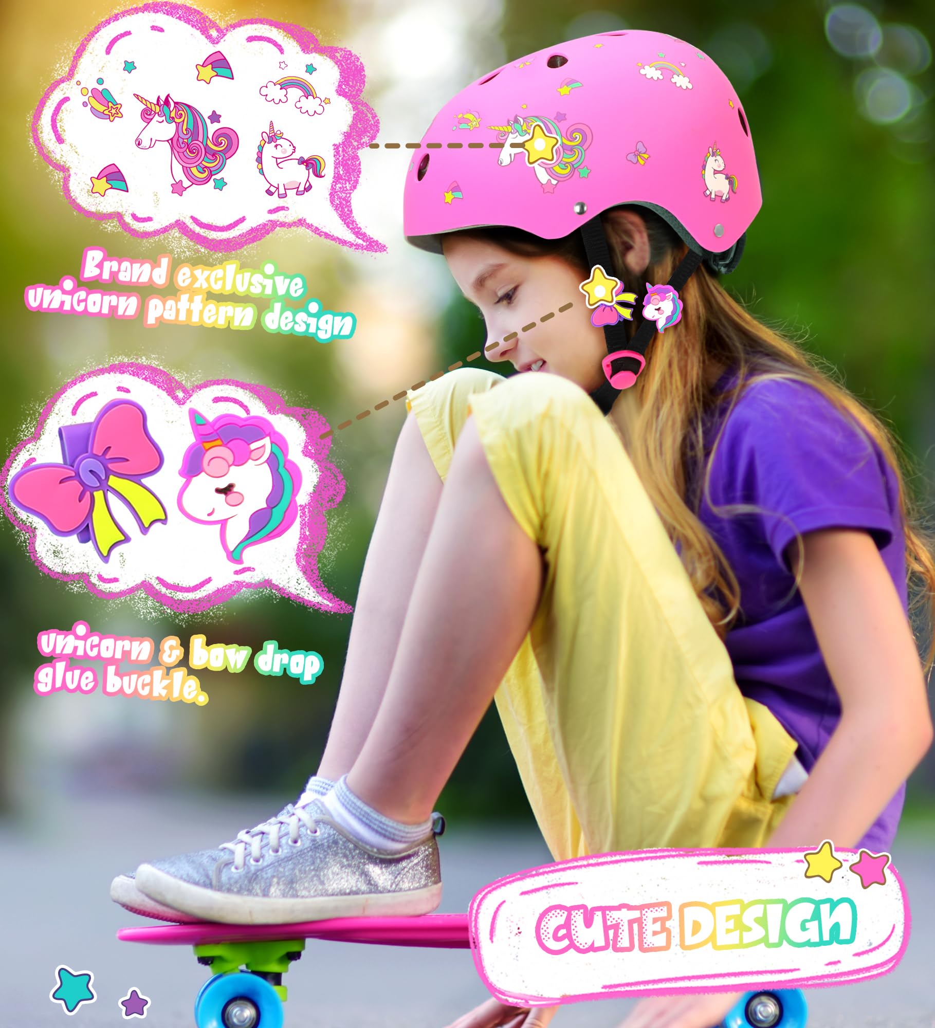 Unicorno Casco per Bambini Bicicletta Regolabile Casco Protettivo per Ragazza Monopattini Skateboard Ciclismo Pattini