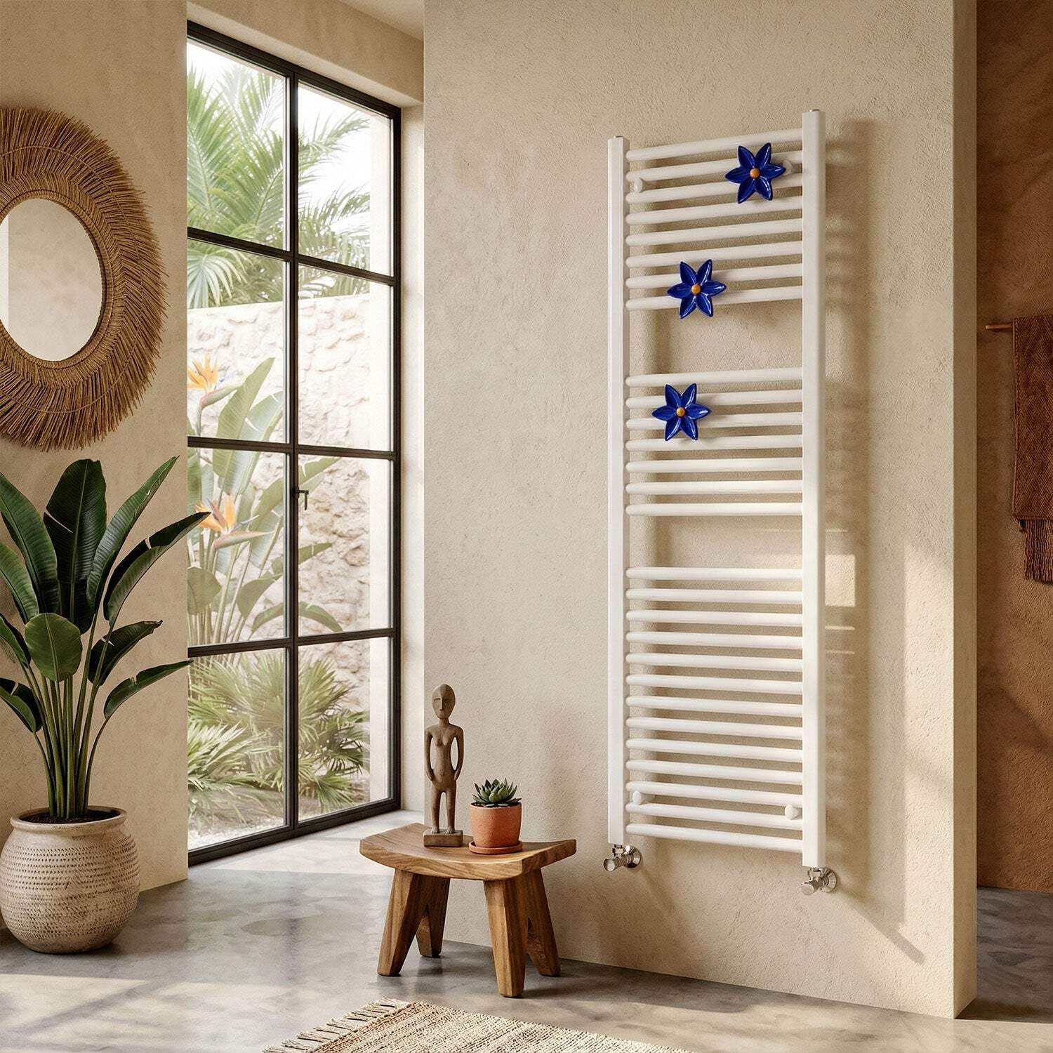 Fiore di Ninfea Appendino Blu in Ceramica per Radiatore, Portasciugamani da Parete, Made in Italy