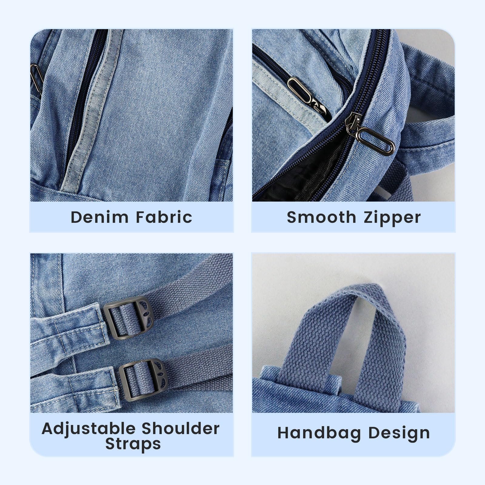 Denim, mały plecak damski, wielofunkcyjny, mały plecak dla kobiet, regulowany pasek na ramię, plecaki damskie do pracy i podróży (ciemnoniebieski)