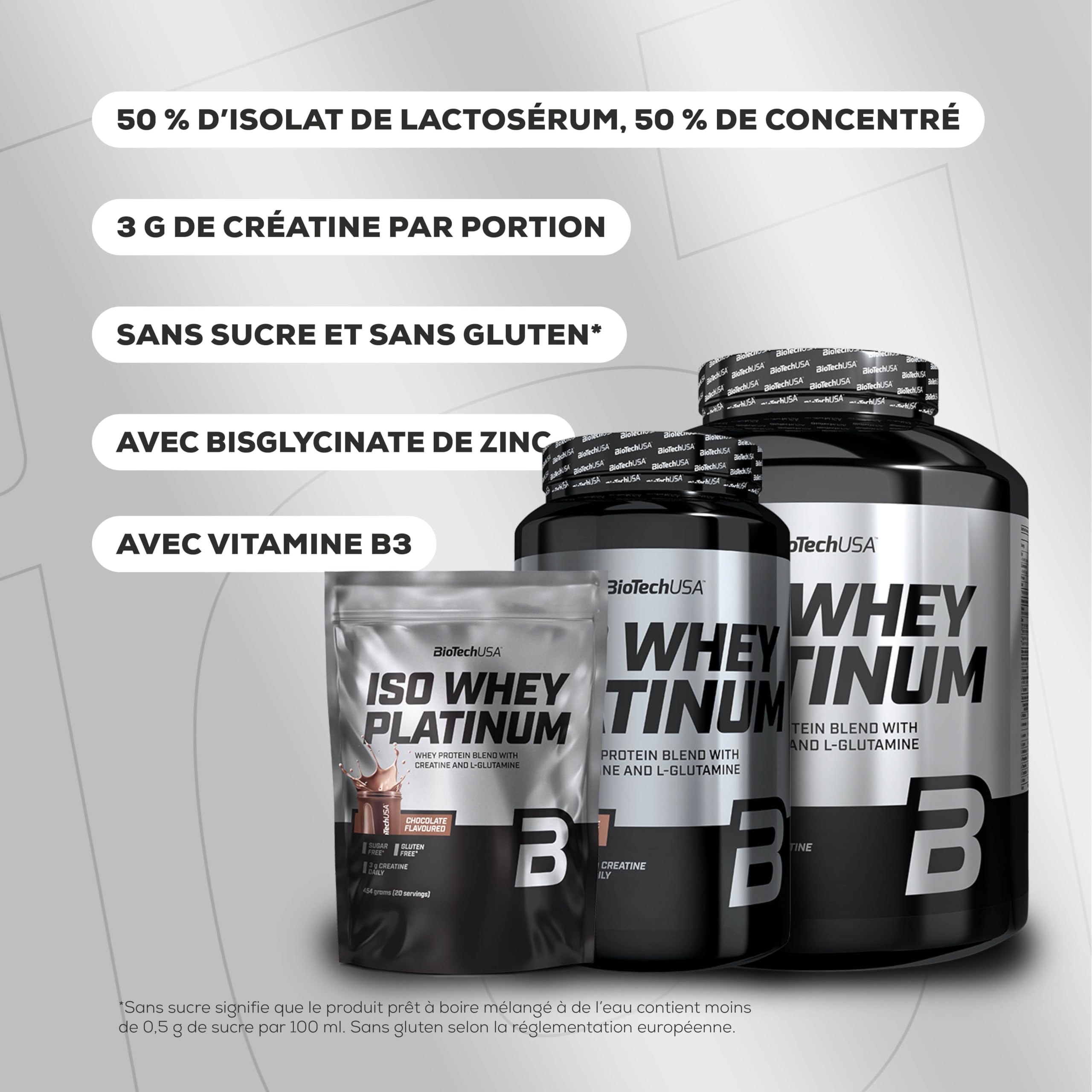 BioTechUSA Iso Whey Platinum | Poudre de protéines de lactosérum isolées et concentrées | 3 g de créatine par portion | Avec zinc et vitamine B3 | 1816 g, Cookies & Cream