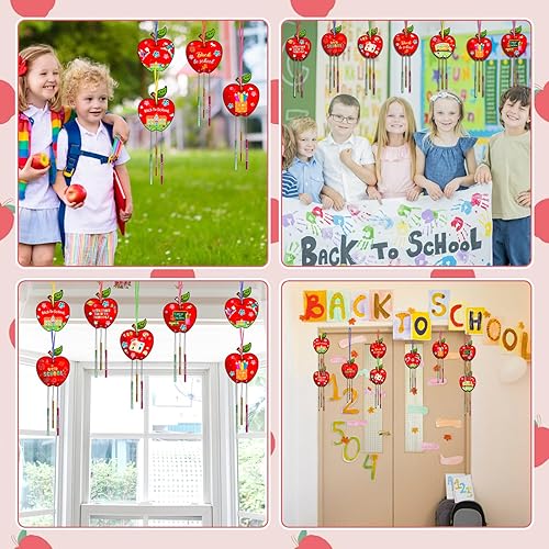 Miniatura 6 de Fennoral Paquete de 9 carillones de viento para niños, haz tu propia campanilla de viento de manzana para niñas y niños, manualidades de regreso a