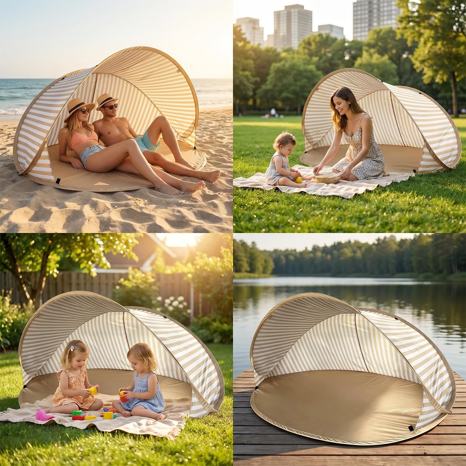Strandmuschel UV-Schutz 50+, Winddicht & tragbar, Sonnenschutz für Baby, Platz für 2-3 Personen