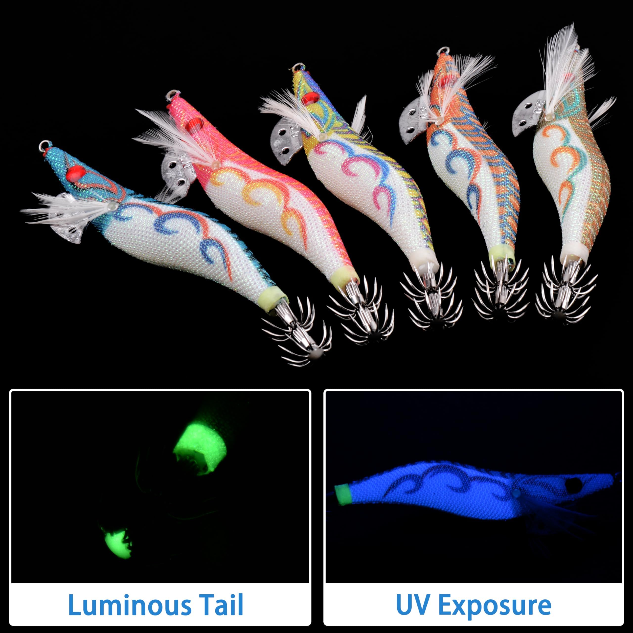 OROOTL Squid Jig - Cebo de pesca para pesca de camarones para pesca de tihtenfish, cebo artificial luminoso, anzuelo de pesca de agua salada