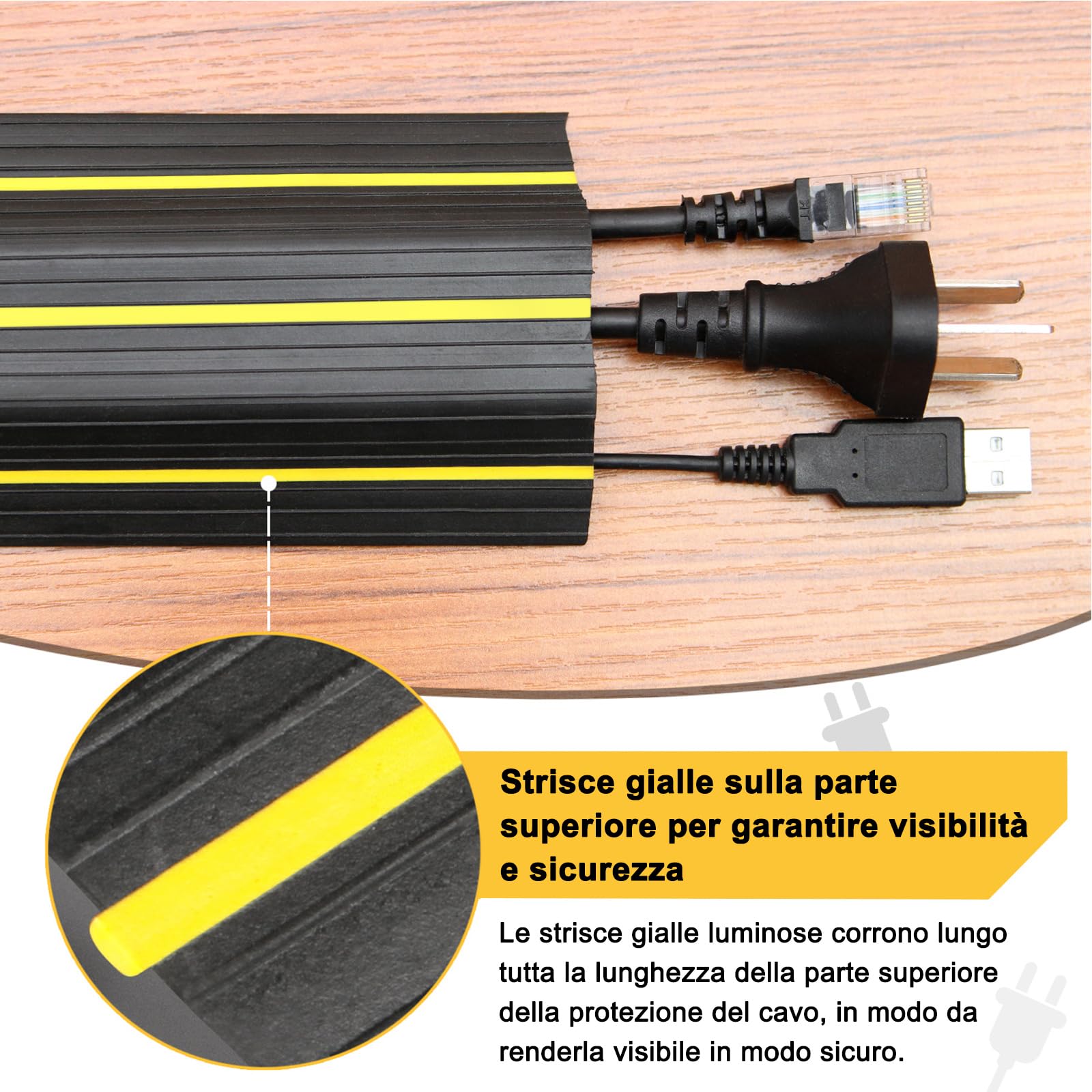 3 metro Copertura Cavi A Pavimento, Protezione per Cavo a Pavimento da 10 Ft 3 Canali Contiene Fili e Cavi