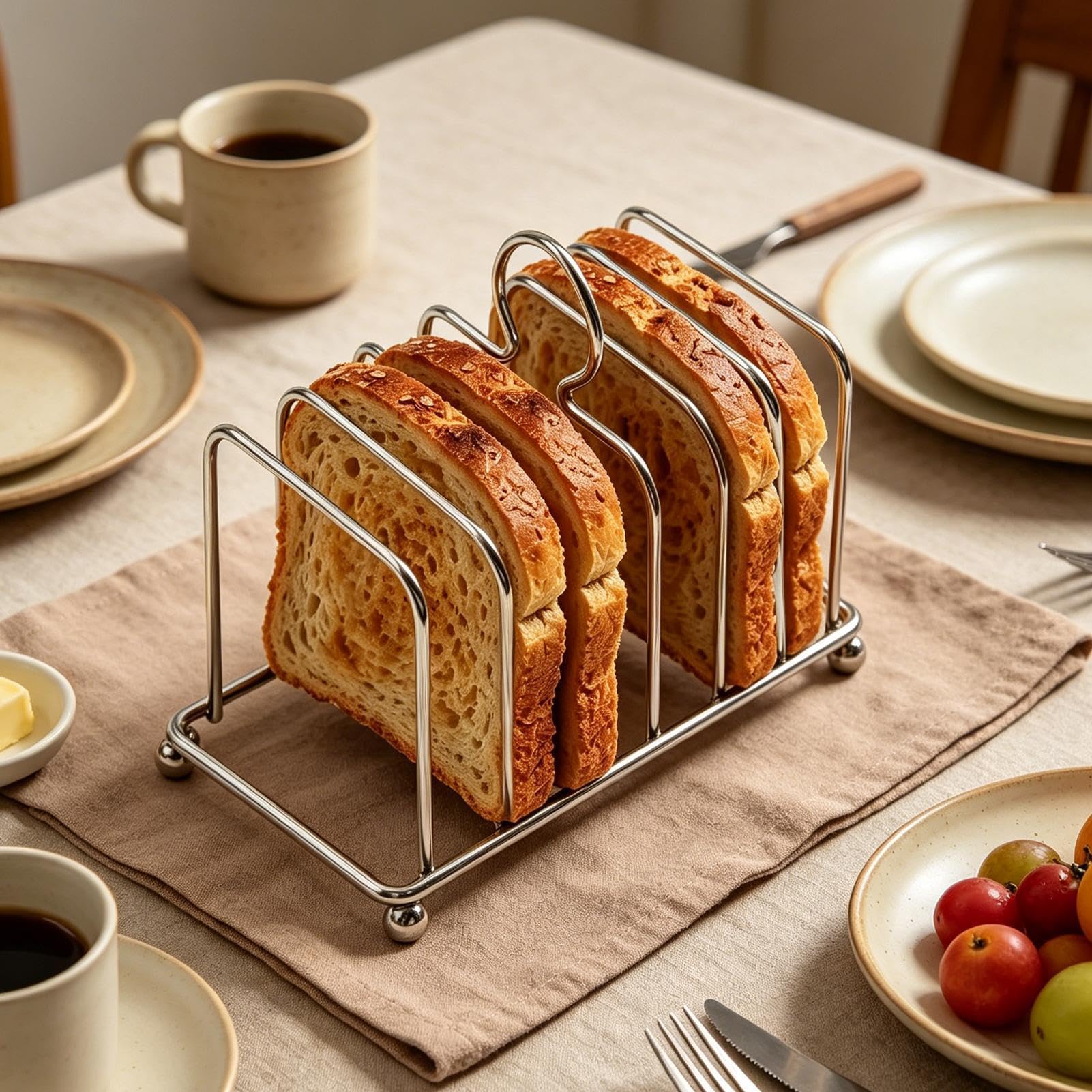 Toast-Halter, 6 Schlitze, Vintage-Stil, Edelstahl, Tisch-Display, Toast-Halter, Ständer, Lebensmittel-Display-Werkzeug, für Zuhause, Küche, Esszimmer, Wohnheim, Wohnung, Hotel