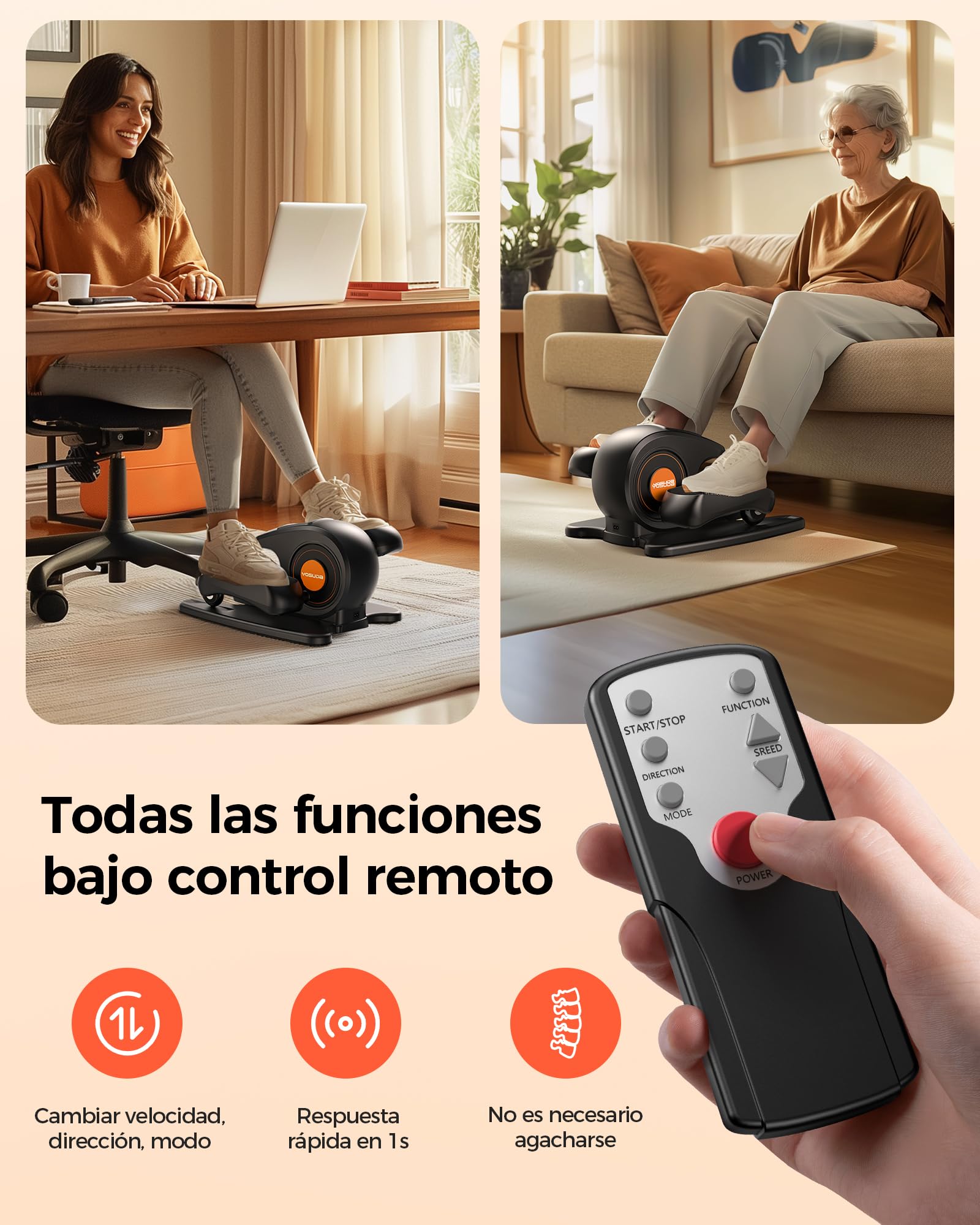 YOSUDA 2026 Mini Eliptica Electrica, Masaje Pies 3D, Pedales Electricos Personas Mayores & Oficina Ultra Silenciosa, 10 Velocidades, Plug & Play para Mayores & Oficina, Pedaleador para Ancianos