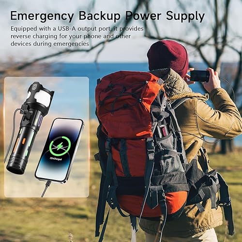 Miniatura 9 de jiaao Linterna LED recargable de 1000 lm de alto lúmenes, IPX4 impermeable adecuada para acampar, iluminación al aire libre, senderismo SOS, o como