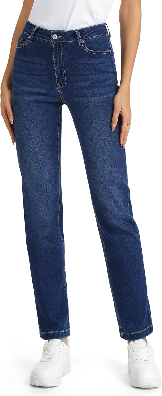 Tall Women's 32/34/36 Inseam Straight Leg Jeans Stretch Denim Mid Rise Classic Fit ...