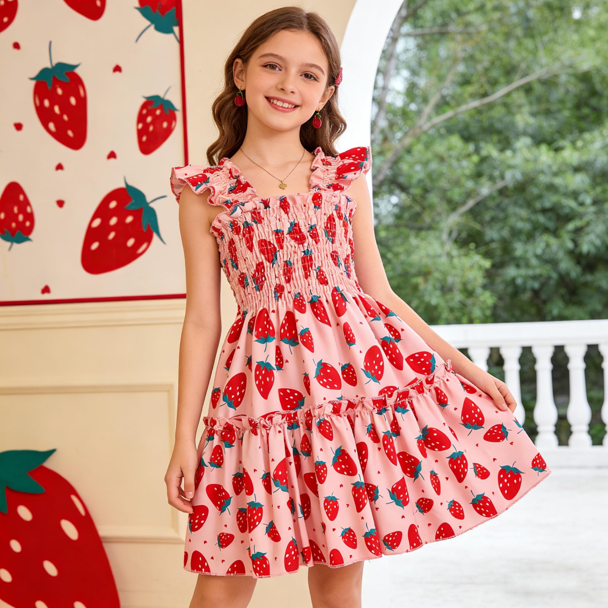 RETSUGO Vestiti per bambine con maniche svolazzanti, casual, per feste di compleanno, per bambini, prendisole estivo da 1 a 8 anni