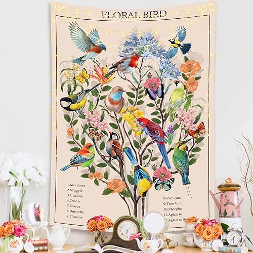 Tapiz vintage de árboles de la vida tapiz de plantas hojas y flores tapiz para colgar en la pared vertical de identificación de la naturaleza
