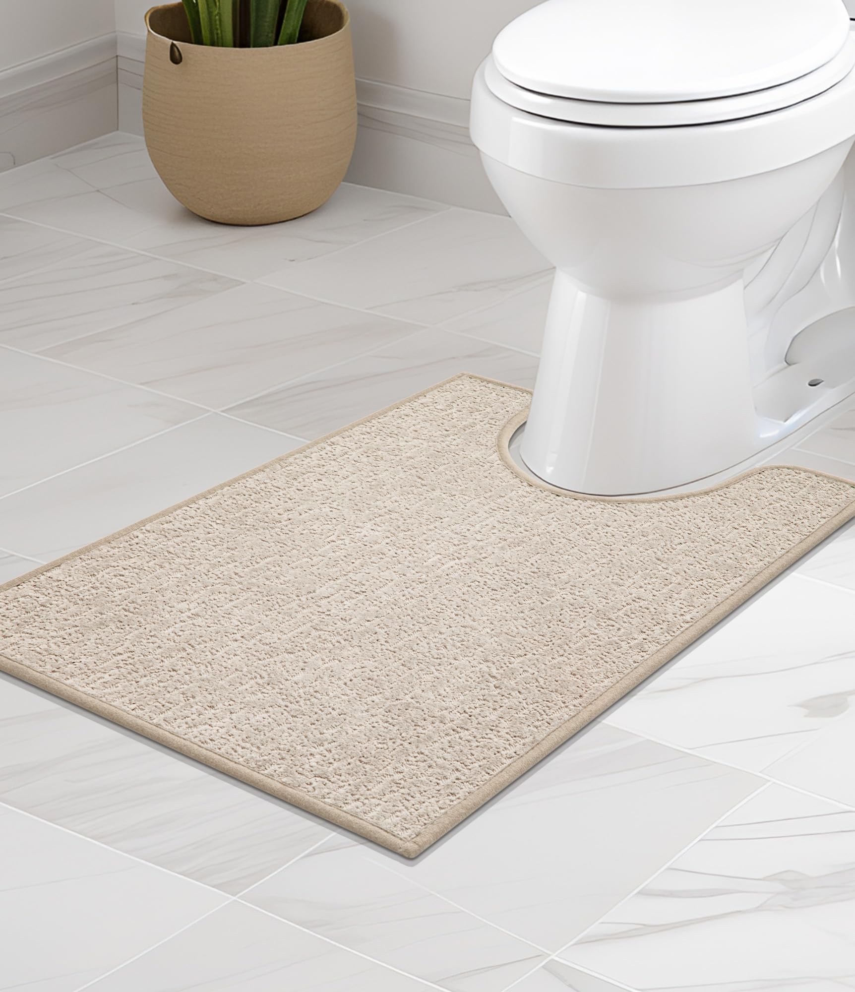 chakme Bathroom Rugs Mat U-Shaped 24x17, Ultra Thin Non Slip Bath Mat Small Quick Dry Absorbent Bath Mat for Bathroom Floor, (Light Beige, U-24"x17")