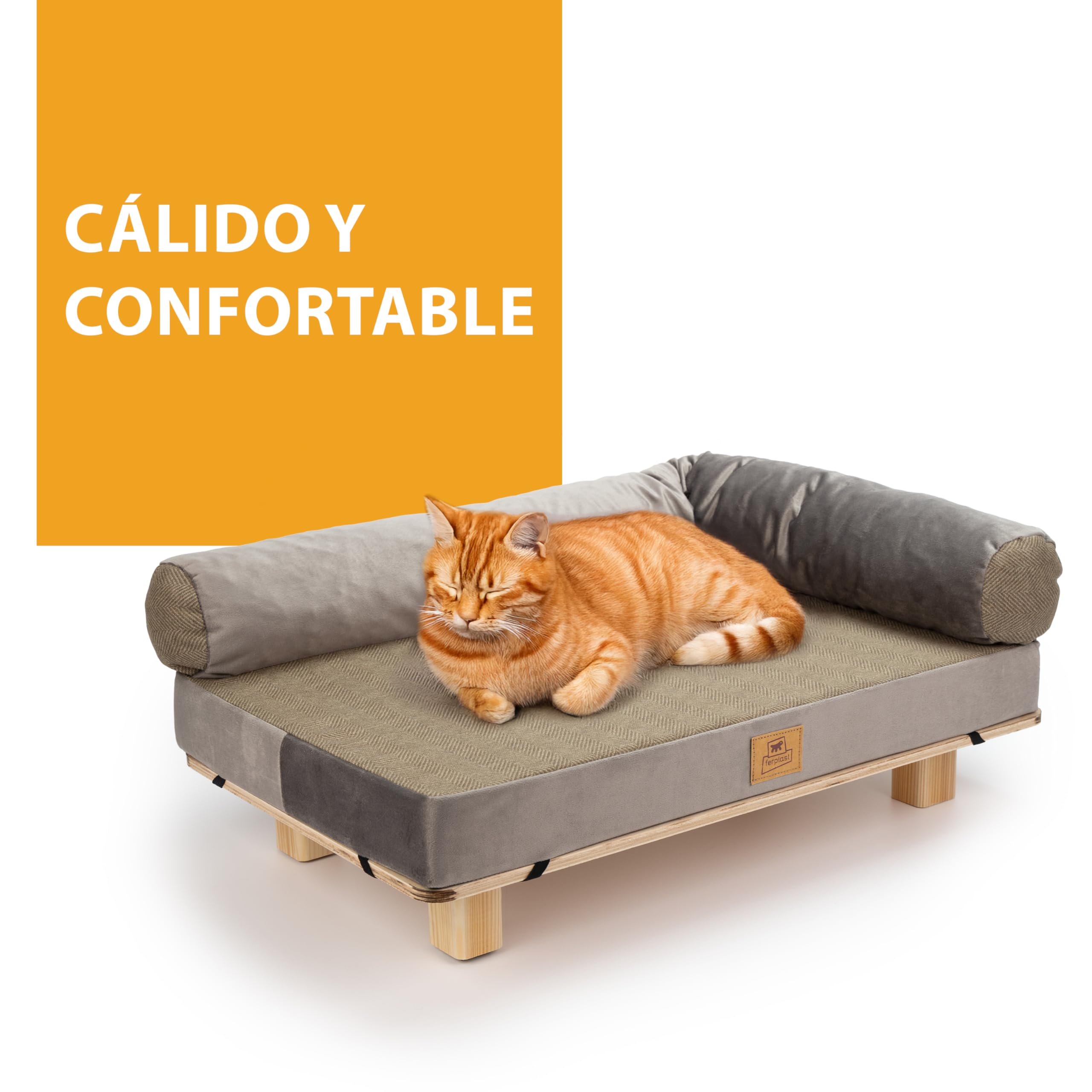 Ferplast Cama para Perros y Gatos en Madera certificada FSC® con cojín Suave, Estilo, Comodidad y Durabilidad, 76 x 46 x h 24 cm.