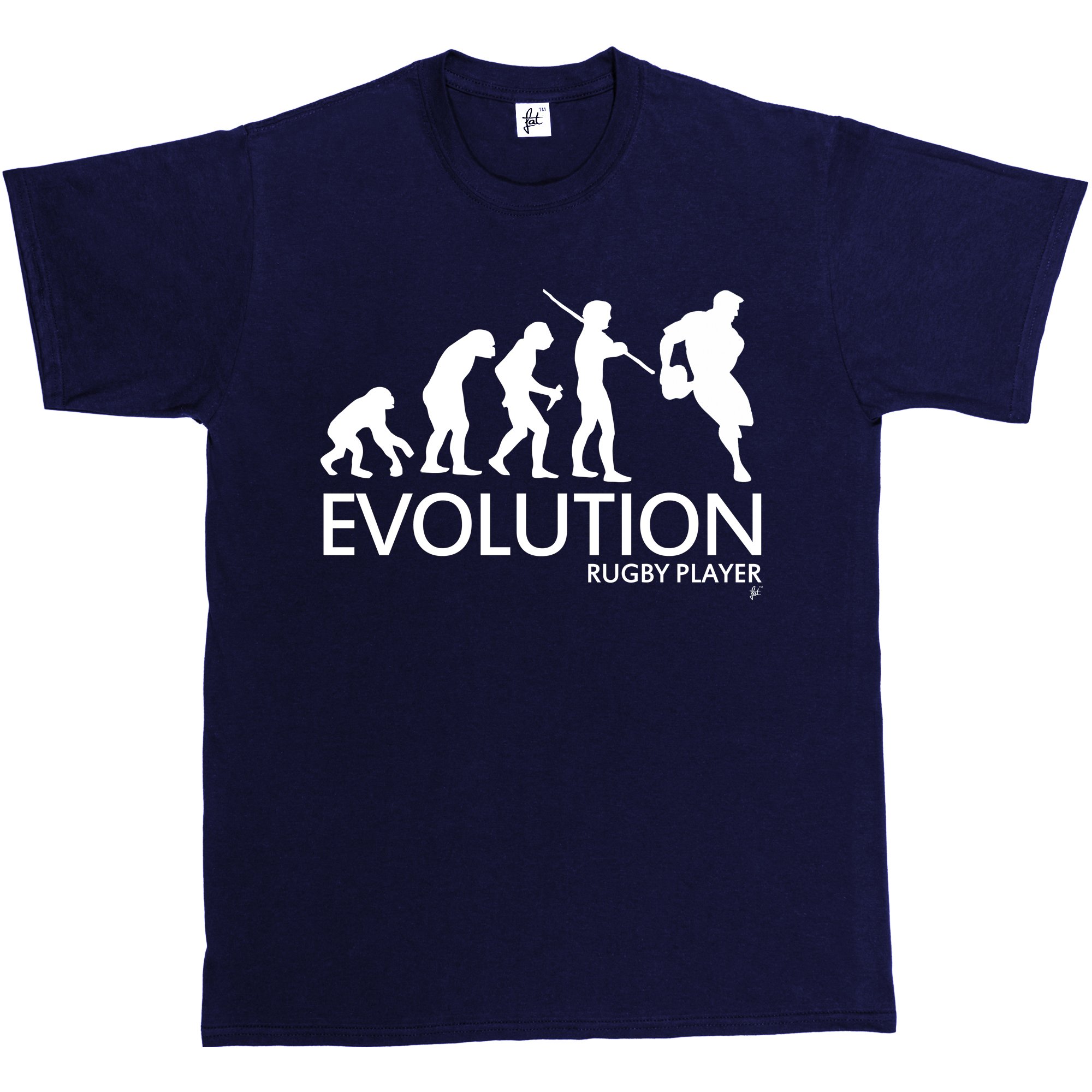 Fancy A Snuggle Men's Navy Blue Evolution Of A Rugby Player Cotton Short Sleeve T-Shirt Size Xl