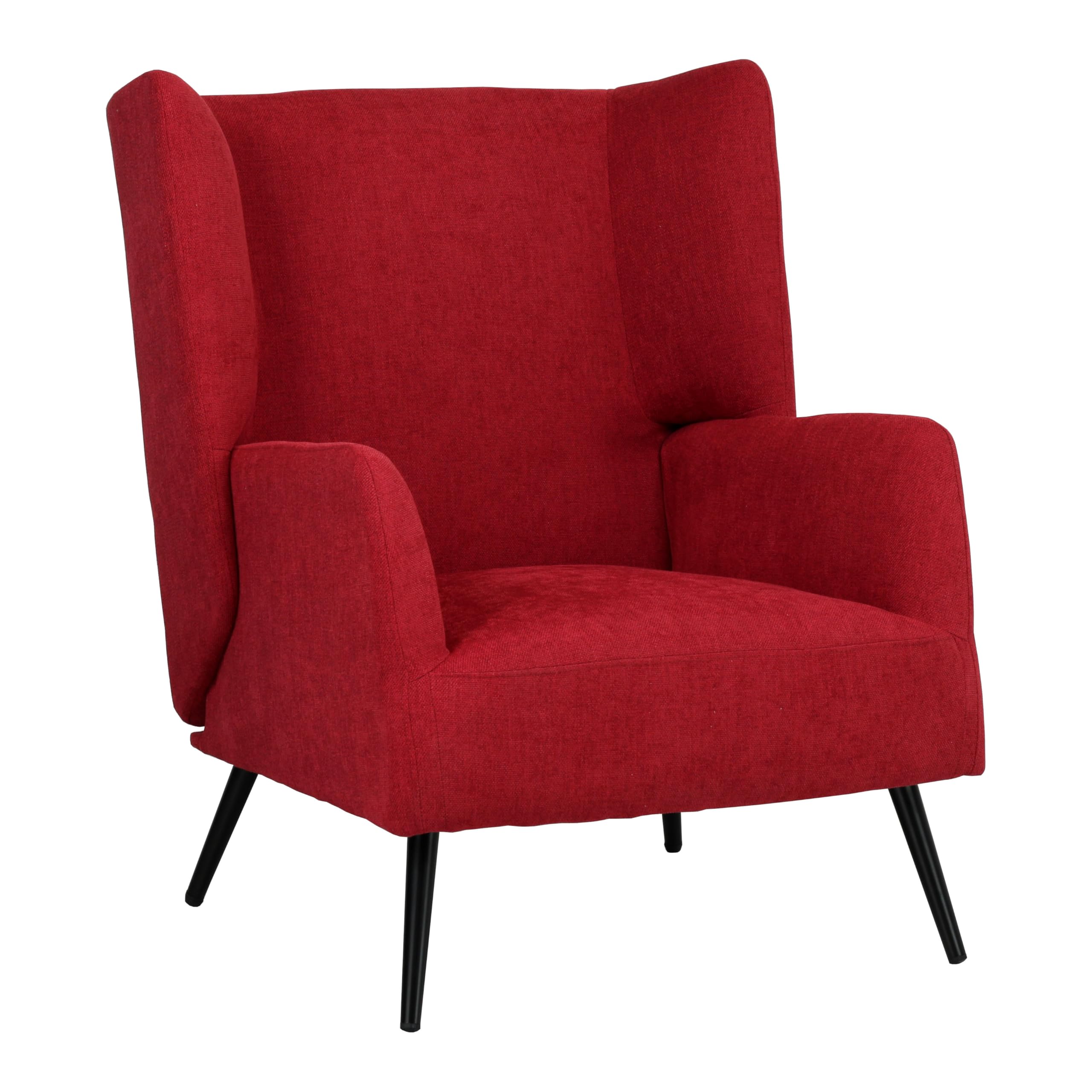 Totò Piccinni Poltrona ARIEL in tessuto con gambe in metallo, con braccioli e schienale alto design moderno (Bordeaux)