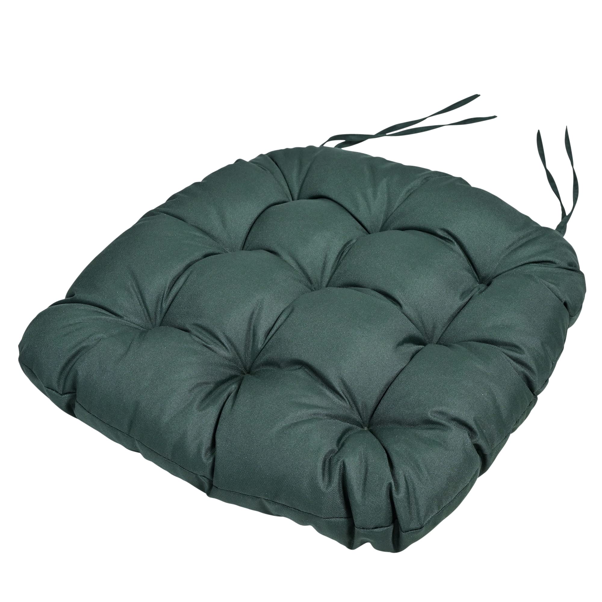SOFTILLO Waterproof Chair Cushion With Ties - 46x48x8cm - Indoors/Outdoors Seat Pads Cushion Pad - Water Resistant Material, Foam - For Garden Kitchen Dining Living Room Patio - Dark Green