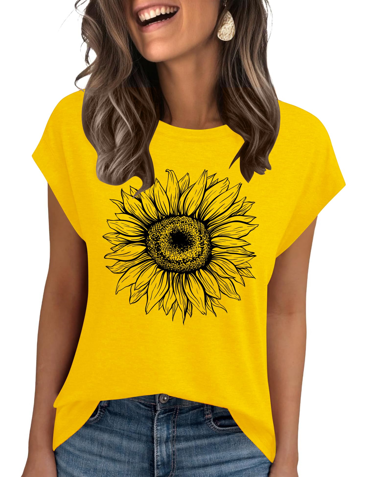 AKEWEI Womens Vintage Flower Print T Shirt Funny Cute Animal Graphic Tees Tops Loose Casual Outdoor Shirt