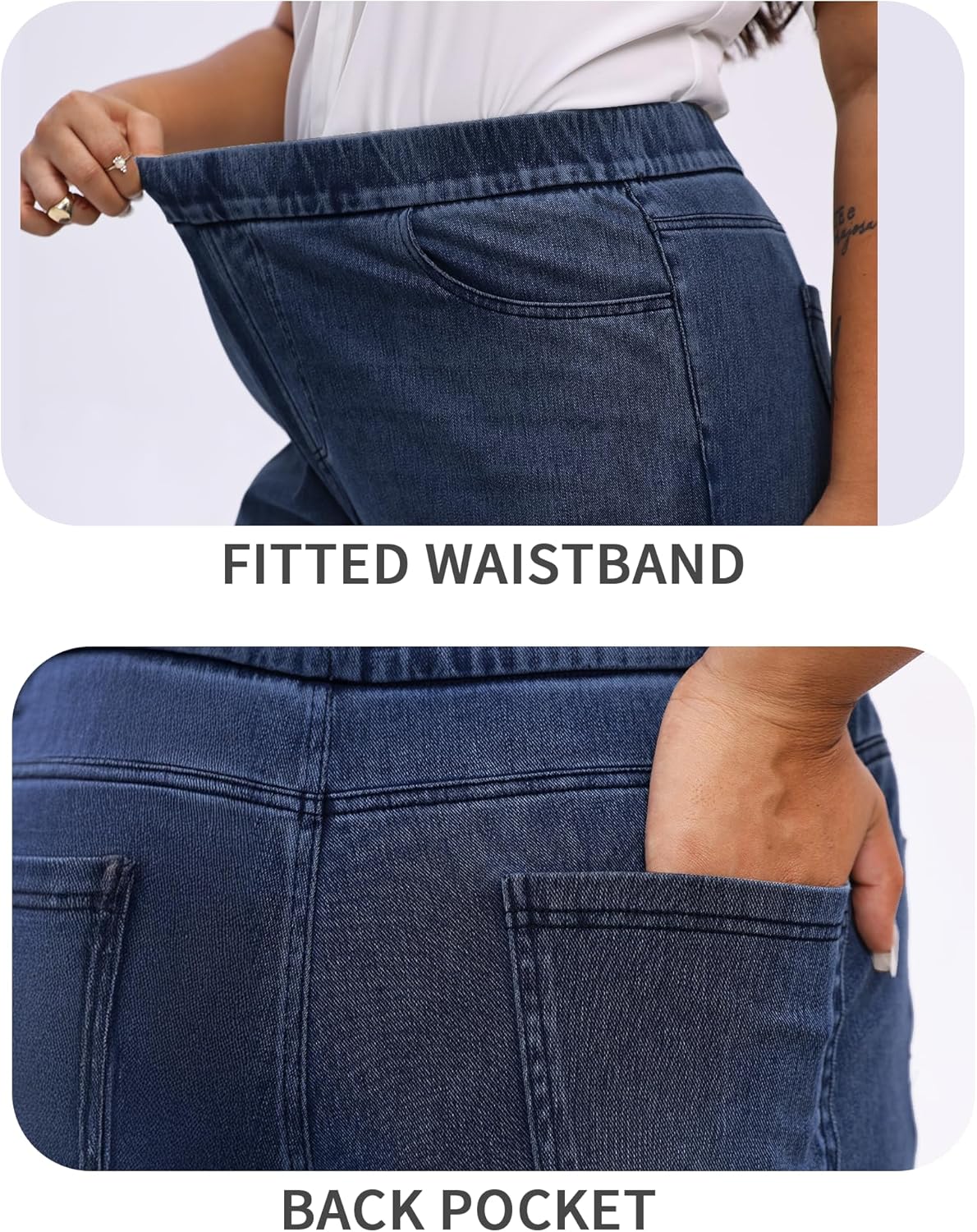 Wide Leg Pull On Jeans Womens High Rise Stretchy Jeans Denim Pants with Elastic Waist Tummy Control Straight Leg Pant - Image 5