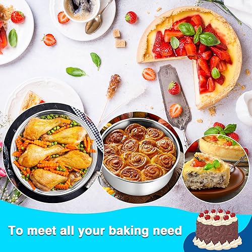 Miniatura 5 de P&P CHEF Juego de moldes redondos para pasteles de 8 pulgadas, de acero inoxidable, con capa de acero inoxidable, para pasteles de boda, para