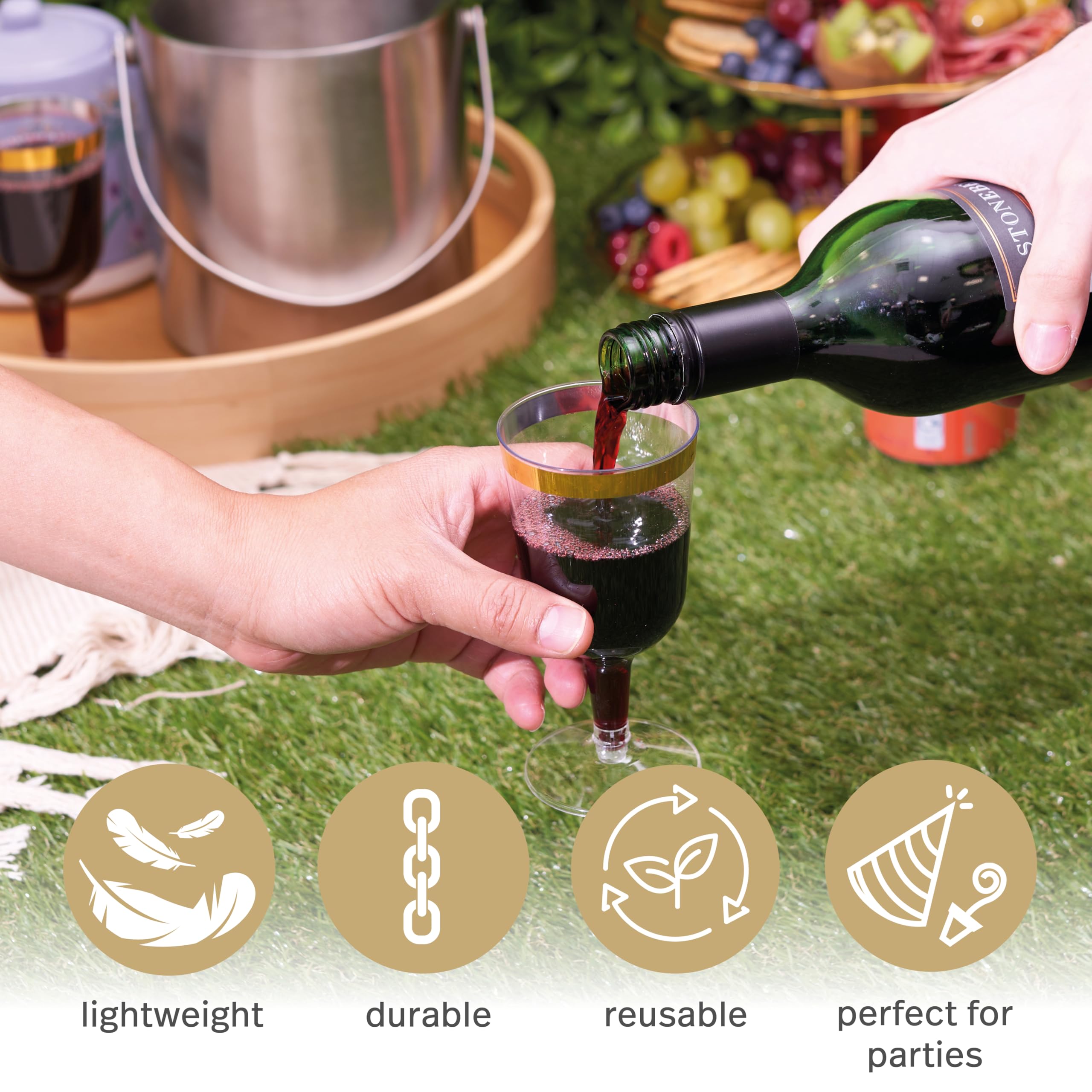 16 Bicchieri Da Vino In Plastica Infrangibili Con Bordo Dorato – 340 Ml – Riutilizzabili Per Feste, Matrimoni E Picnic - 4