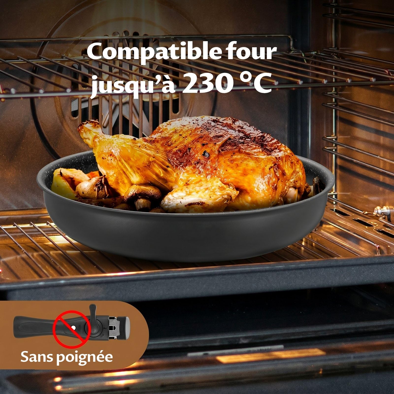 Fadware Lot de 3 Poêles avec Poignée Amovible (20/24/28 cm) - Revêtement Anti-adhésif, 75% Gain de Place, Poêles Induction et Tous Feux, Empilables pour Petites Cuisines et Camping-Car, Passe au Four