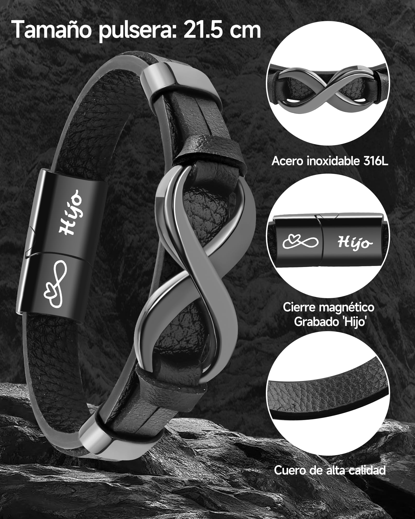 MANVEN Pulsera Hijo Regalo para Hijo Regalos Para Adolescentes Regalo Cumpleaños 18 Graduación Navidad Pulsera Cuero Hombre Grabado Inspiración