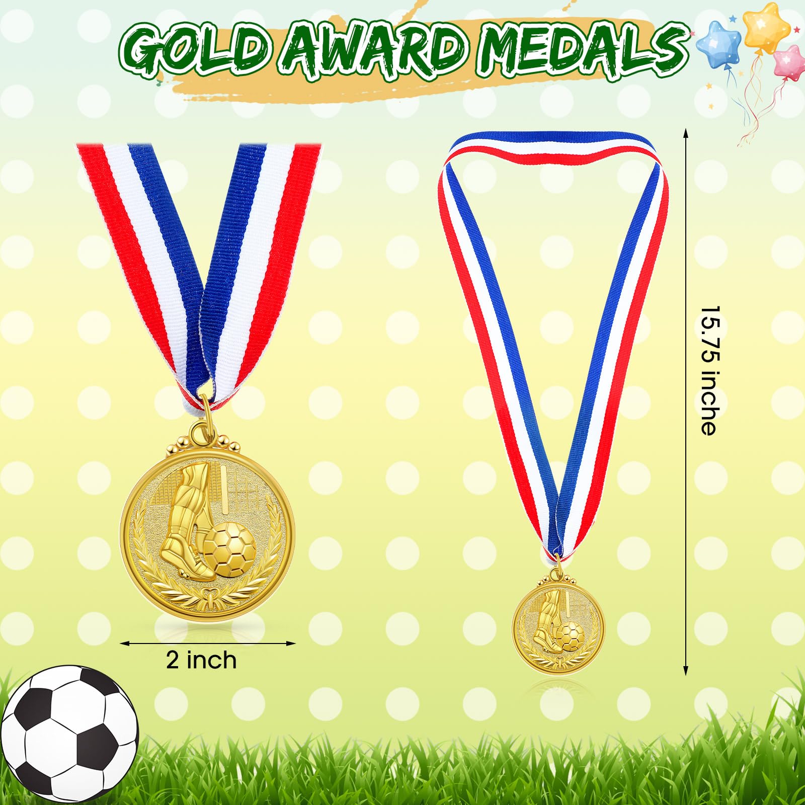 Tondiamo Juego de 24 medallas y trofeos de fútbol para niños, incluye 12 trofeos de fútbol de plástico dorado de 5.12 pulgadas y 12 medallas de 2 pulgadas para niños, premios de equipo de fútbol